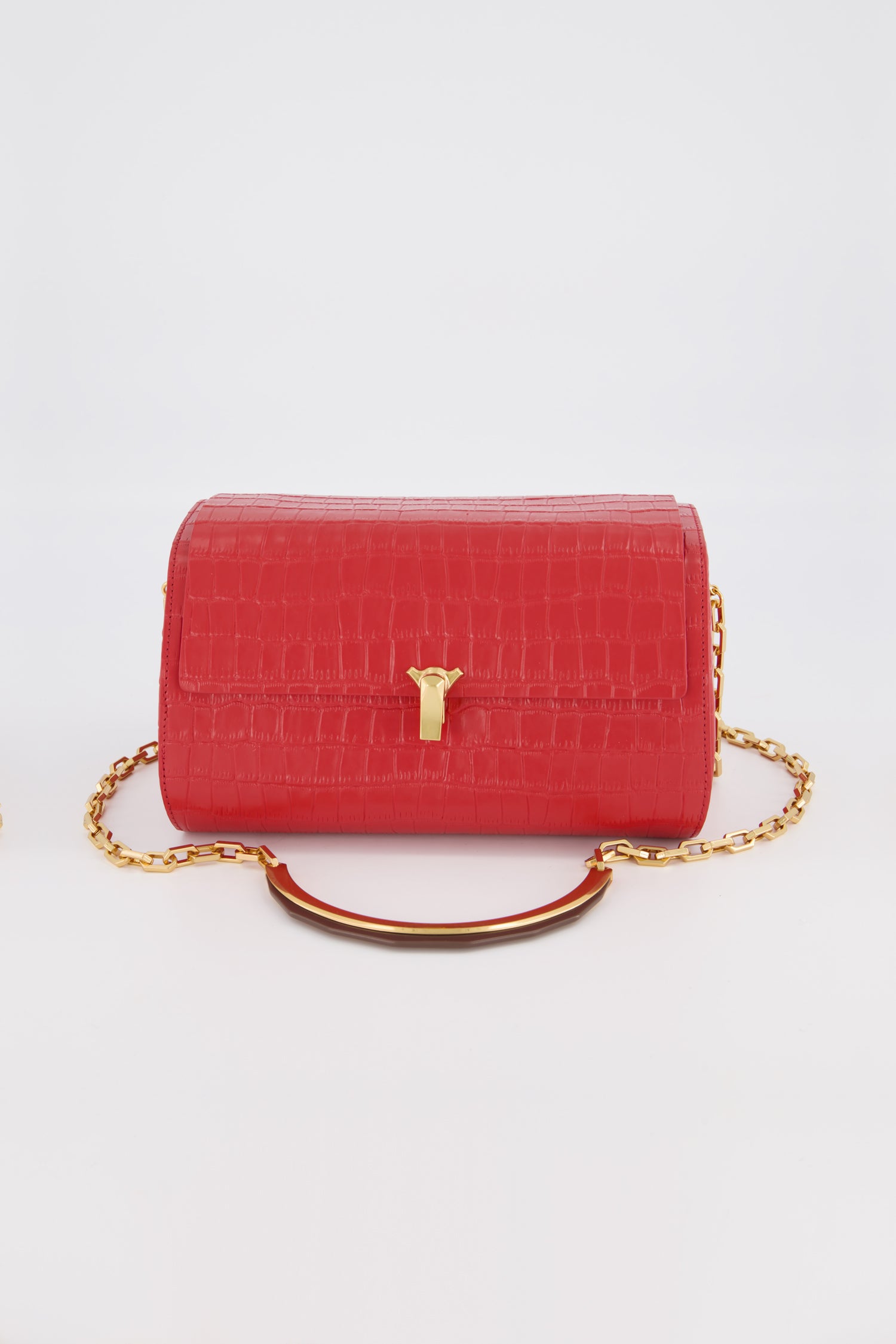 Volon Red Crocodile Print PO Trunk Bag - Luxury Leather Handbag for Women, Fashionable Shoulder Bag for Travel, Work & Evening Events
