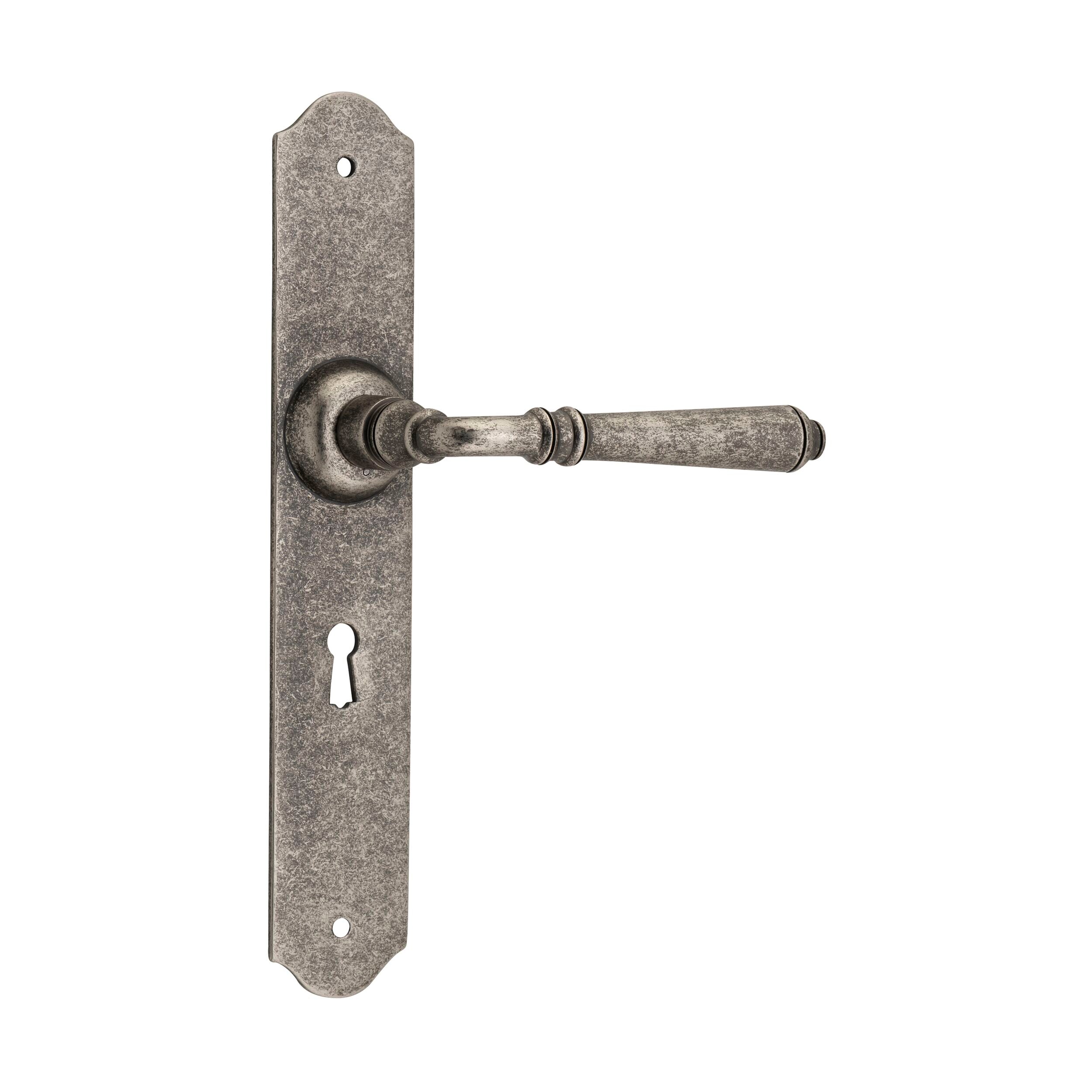 6358 Door Lever Reims Lock Pair in Rumbled Nickel - 240mm Height x 40mm Width x 70mm Projection - Perfect for Interior Doors, Bedrooms, and Office Spaces