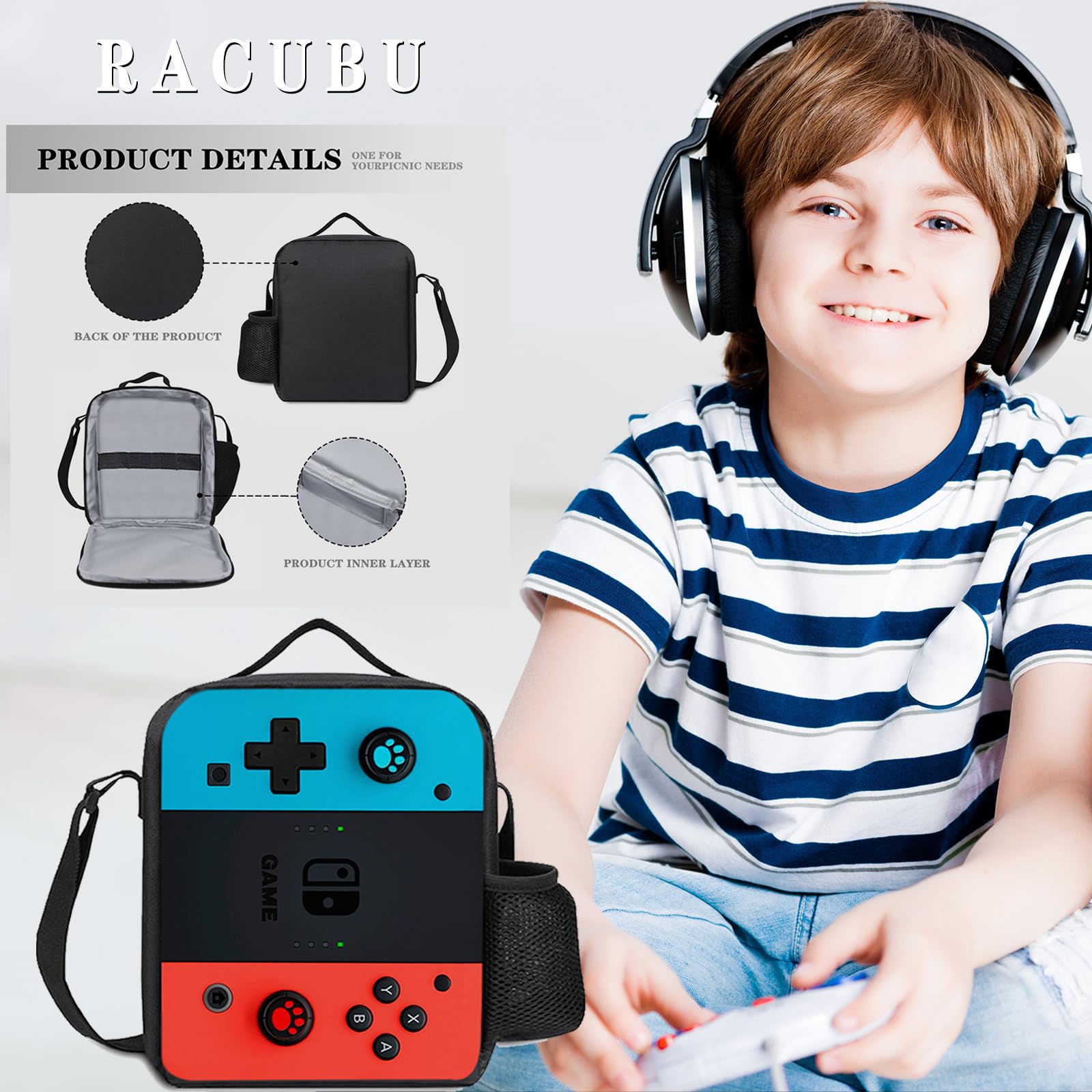 RACUBU 3-Piece Boys Backpack Set with Lunch Box & Pencil Case - 17 Inch Large Capacity School Backpack for Kids & Teens - Perfect for School, Travel, and Outdoor Activities