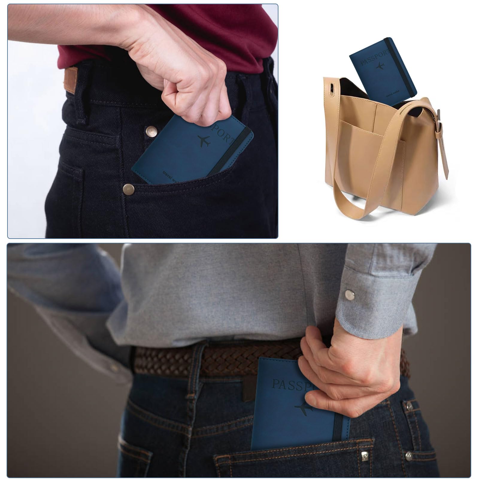 Premium RFID Blocking Leather Passport Holder with Credit Card & Boarding Pass Slots - Navy Blue Travel Wallet for Secure Document Protection | Perfect for International Travel, Business Trips & Vacation Essentials