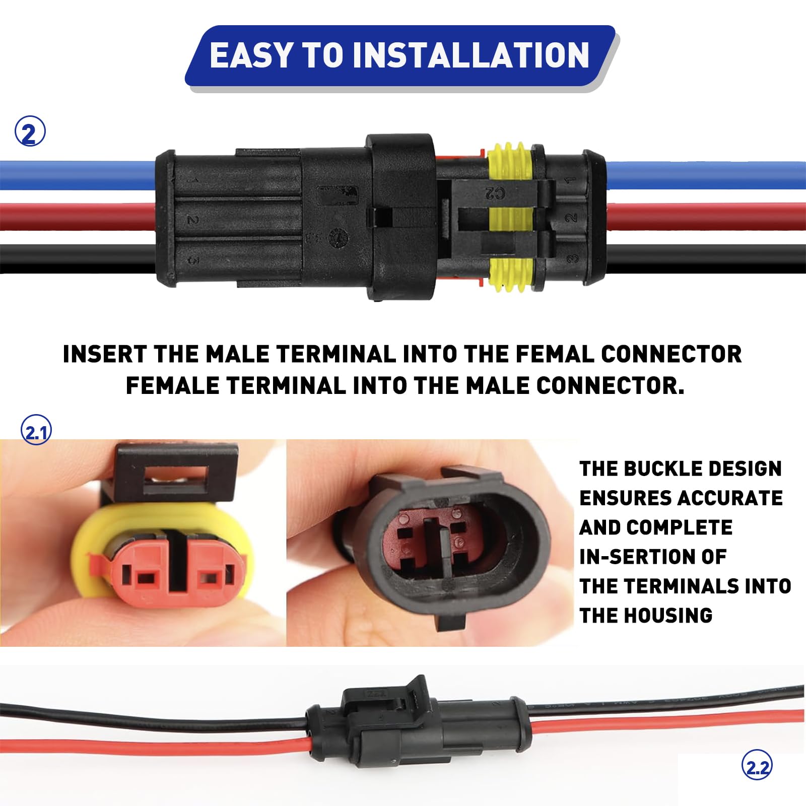 20 Pcs 2 Pin Waterproof Wire Connectors Kit - Automotive Electrical Connectors, Weatherproof 16-22 AWG Wire Terminals for Car, Marine, Outdoor & DIY Electrical Projects