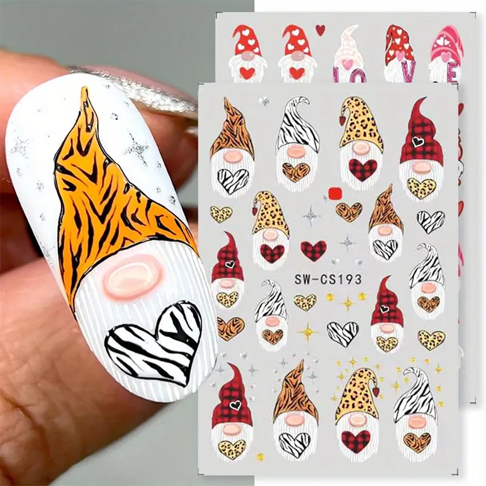 Christmas Nail Stickers - Santa Claus & Heart 3D Self-Adhesive Nail Decals for DIY Nail Art - 6PCS Set - Perfect for Holiday Parties, Gift Giving & Winter Nail Designs