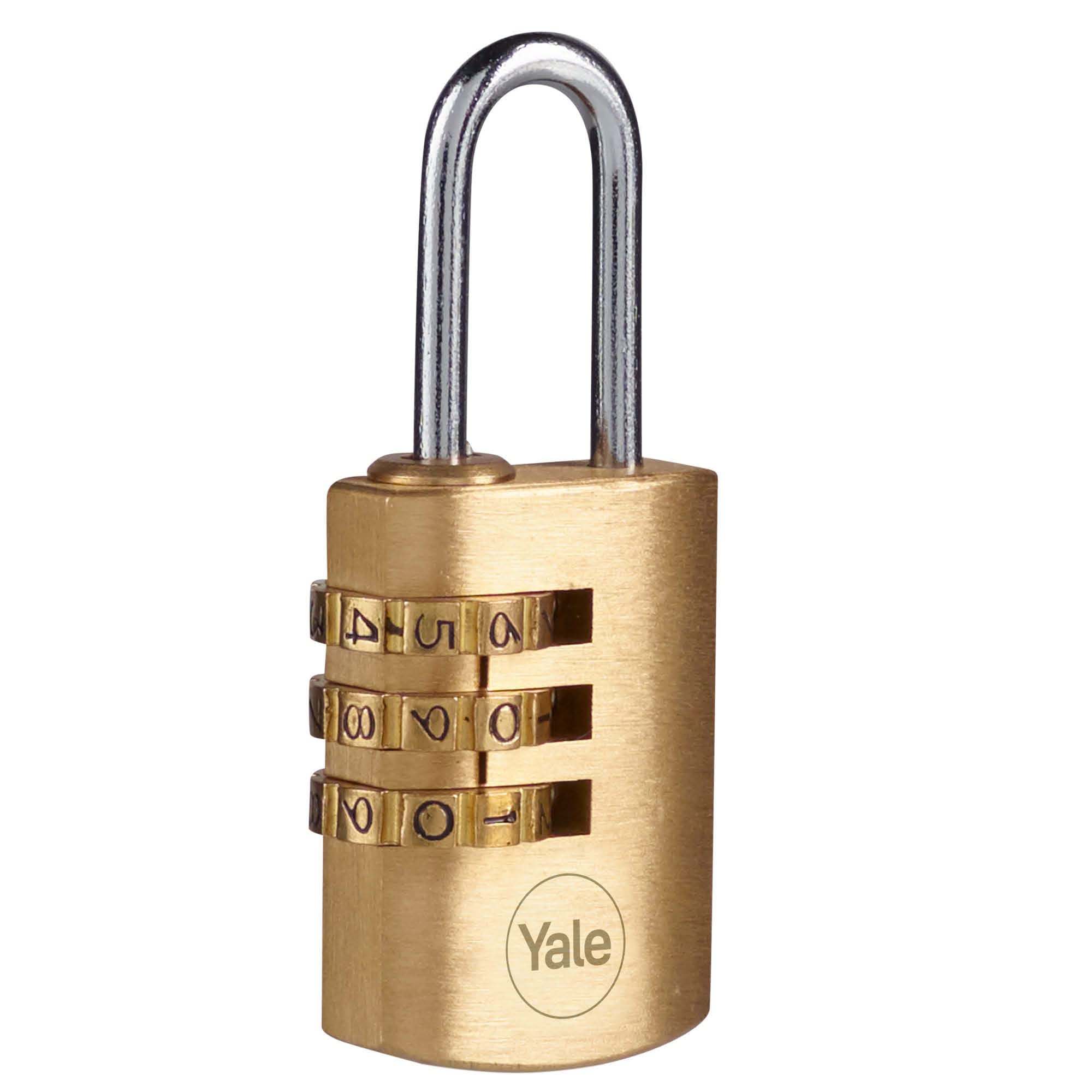 Yale Y150B/22/120/1 Brass Combination Padlock - 22mm Standard Security Lock with 3-Dial Steel Shackle - Perfect for Lockers, Toolboxes & Storage Units