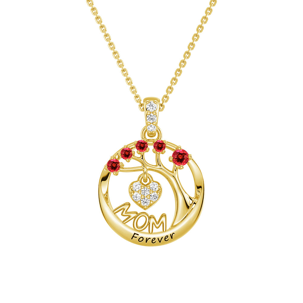 Personalized Birthstone Mom Necklace - Forever Tree of Life Pendant with Heart Charm | Meaningful Gift for Mother's Day, Birthday & Anniversary | Jewelry for Women