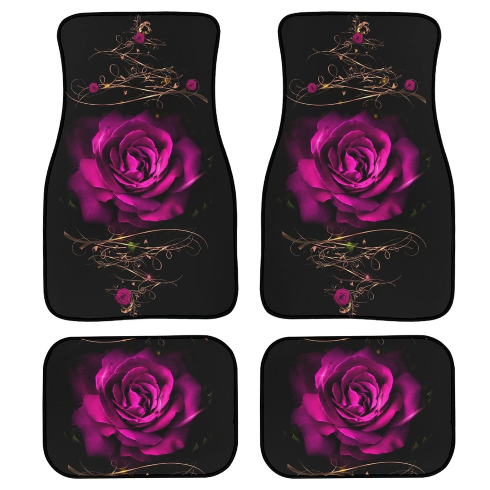 Gothic Rose Universal Fit Car Floor Mats - 4pcs Full Set with Non-Slip Rubber Backing for Sedan, SUV, Truck | Waterproof & Durable Auto Carpet Mats for All-Weather Protection - Perfect for Daily Commute, Road Trips & Off-Road Adventures