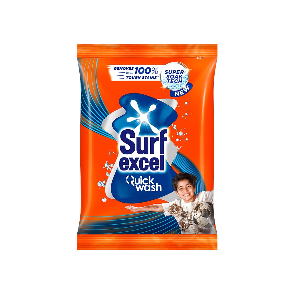 Surf Excel Quick Wash Detergent Powder 1 kg - Lemon & Bleach Formula for Tough Stain Removal | Works in Bucket & Washing Machine | Ideal for Laundry, Baby Clothes & Sports Wear