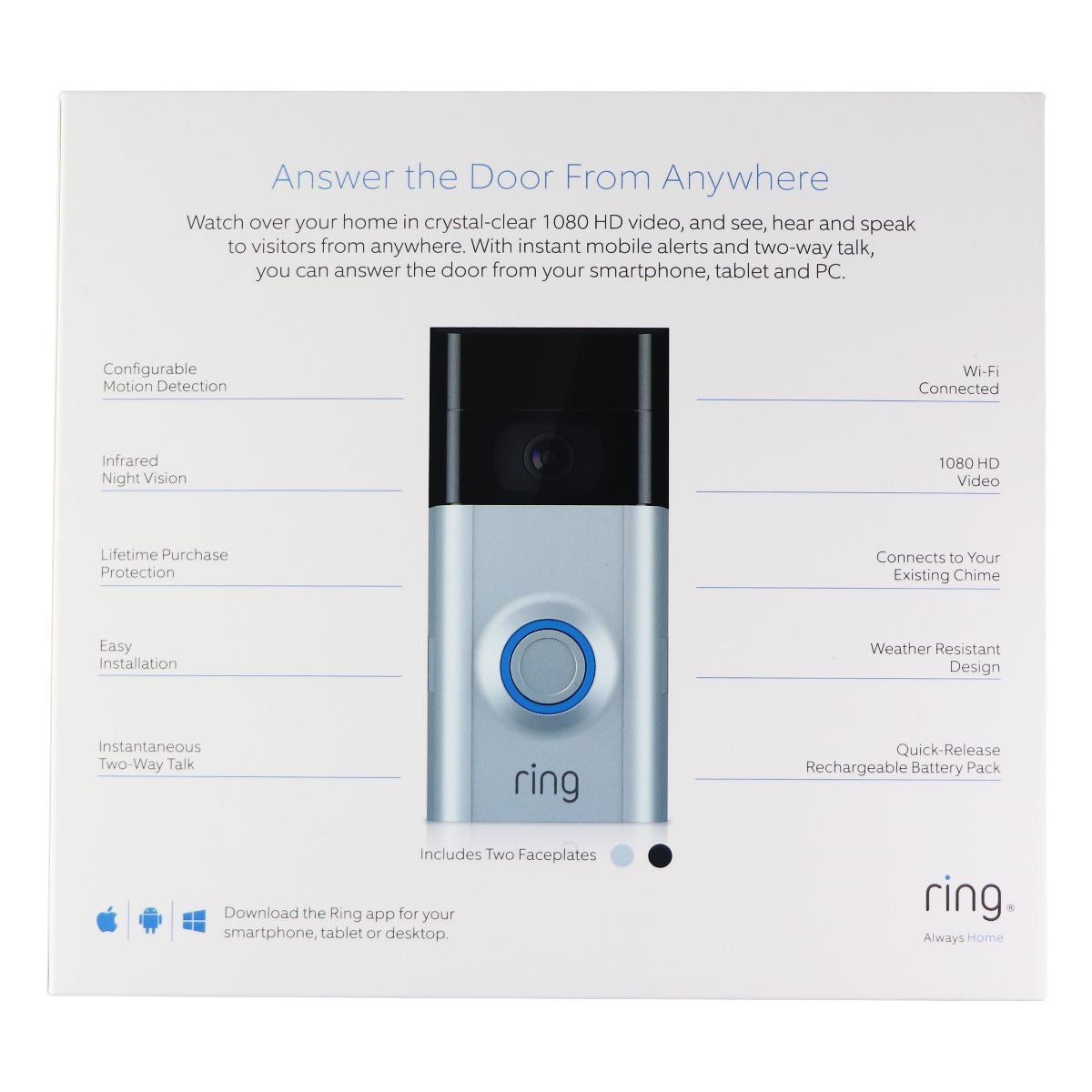 2-Pack Ring Video Doorbell V2 - Wireless 1080p HD Wi-Fi Smart Doorbell with Motion Detection & Night Vision - Perfect for Home Security & Package Monitoring