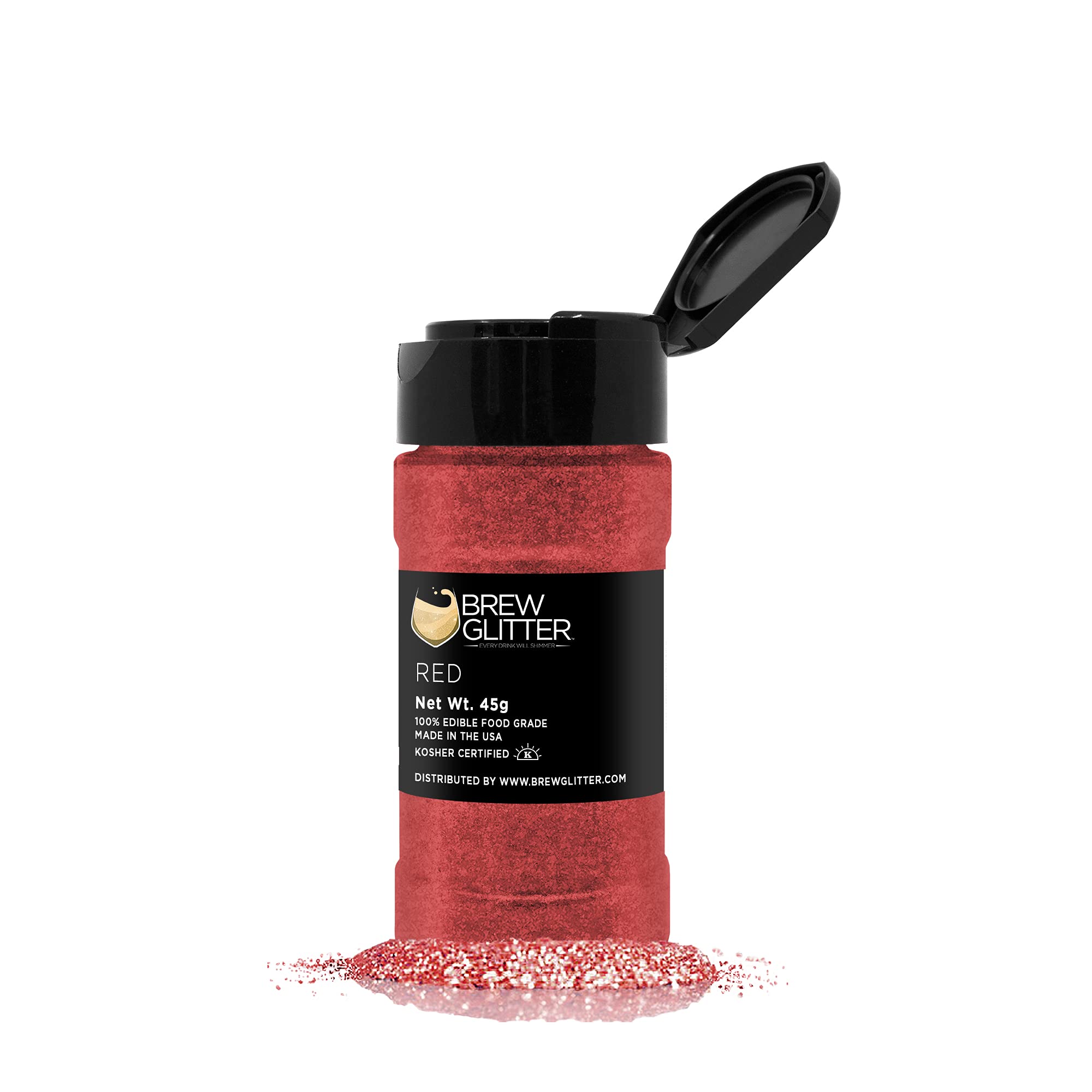 Bakell's Red Edible Glitter for Drinks - 45g Shaker Jar | Vibrant Food-Safe Sparkles for Cocktails, Cakes & Desserts | Perfect for Parties, Baking & Beverage Decorations