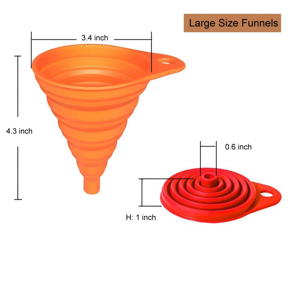 KongNai 4-Piece Silicone Collapsible Kitchen Funnel Set - Small & Large Food Grade Funnels for Liquid Transfer, Bottle Filling & Cooking - Perfect for Baking, Canning, Oil Pouring & DIY Projects