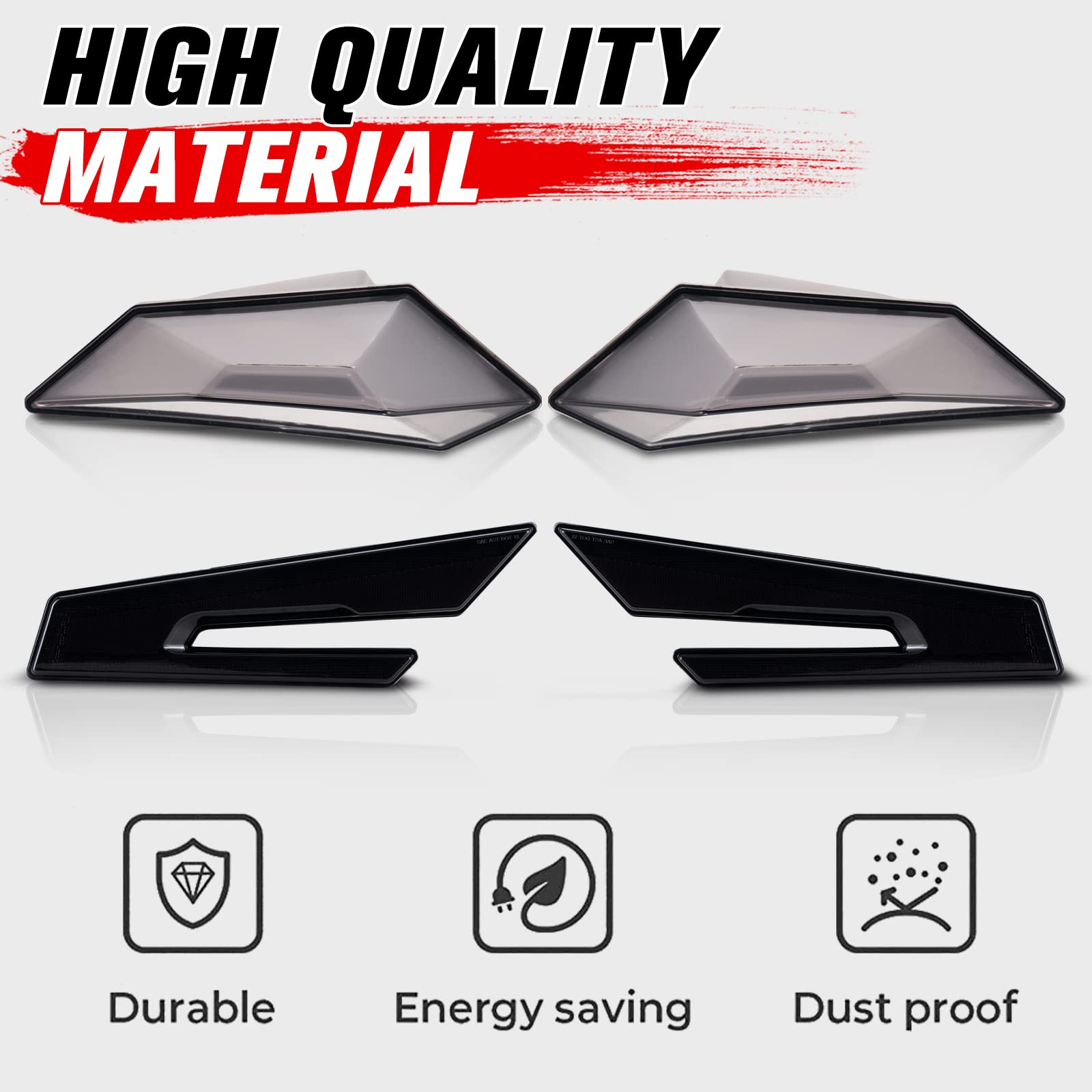 Polaris RZR PRO XP/XP4 & PRO R LED Tail Lights & Rear Side Marker Lights Kit - Smoked Brake Stop Signal Position Lamps (2020-2024 Models) - Perfect for Off-Roading, Night Driving & Enhanced Vehicle Visibility - Set of 2