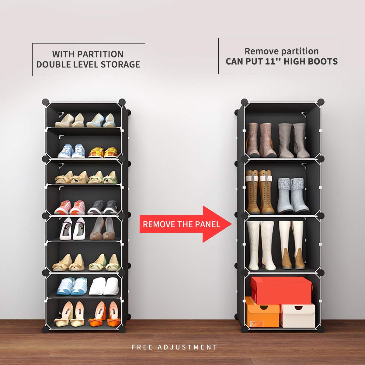 KOUSI 5-Tier Shoe Rack Organizer - 10-Tier Modular Shoe Storage Cabinet with No Door, Black | Space-Saving Shoe Tower for Closet, Bedroom & Entryway Organization