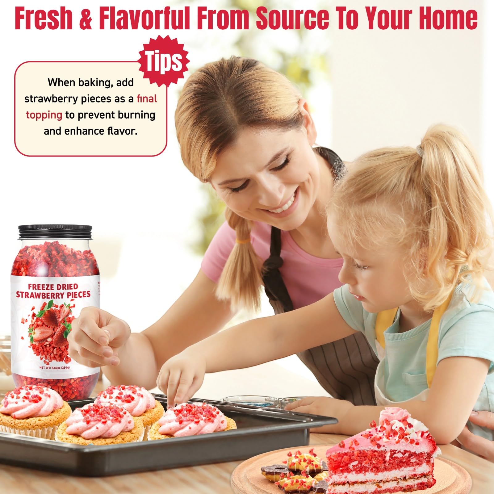 Premium Freeze Dried Strawberries - 8.82oz (250g) 100% Natural, Gluten-Free, Allergen-Free, Non-GMO Dried Strawberry Pieces for Snacks, Baking, Smoothies, Yogurt Topping & Camping Food - Sweet & Crunchy Strawberry Flakes