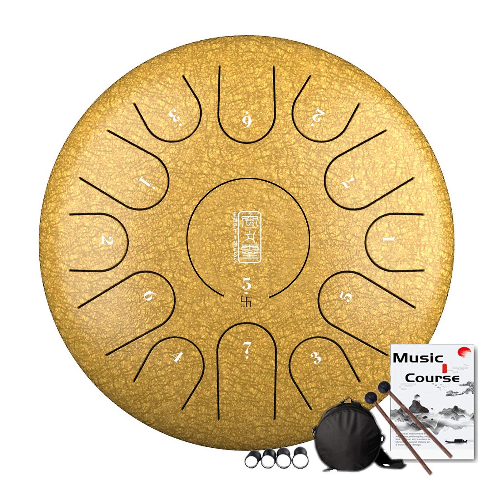 13-Inch Steel Tongue Drum - 12 Notes Handpan Tank Drum with Mallets & Carry Bag for Meditation, Yoga, Music Therapy, Sound Healing | Perfect for Relaxation, Spiritual Practice & Music Education (Gold)