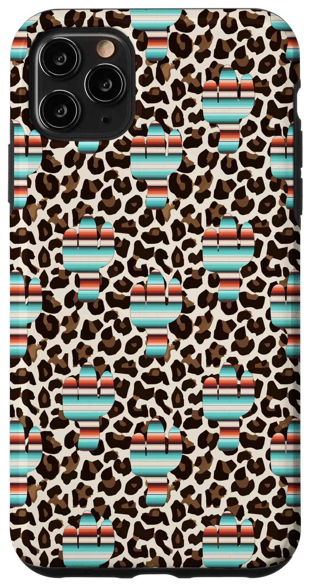 iPhone 11 Pro Max Case - Funny Leopard Cheetah Serape Cactus Print with Turquoise Pattern | Slim Protective Cover for Daily Use, Travel & Outdoor Activities