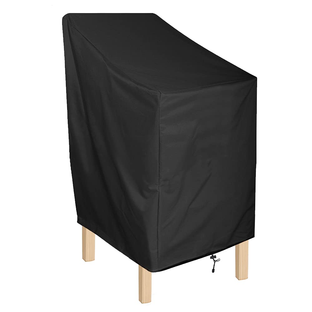 ANMINY Waterproof UV-Resistant Outdoor Chair Covers - Windproof Stackable Barstool & Dining Chair Protector with Storage Bag (Black, Pack of 1) - Perfect for Patio, Lawn, Garden & Backyard Furniture Protection