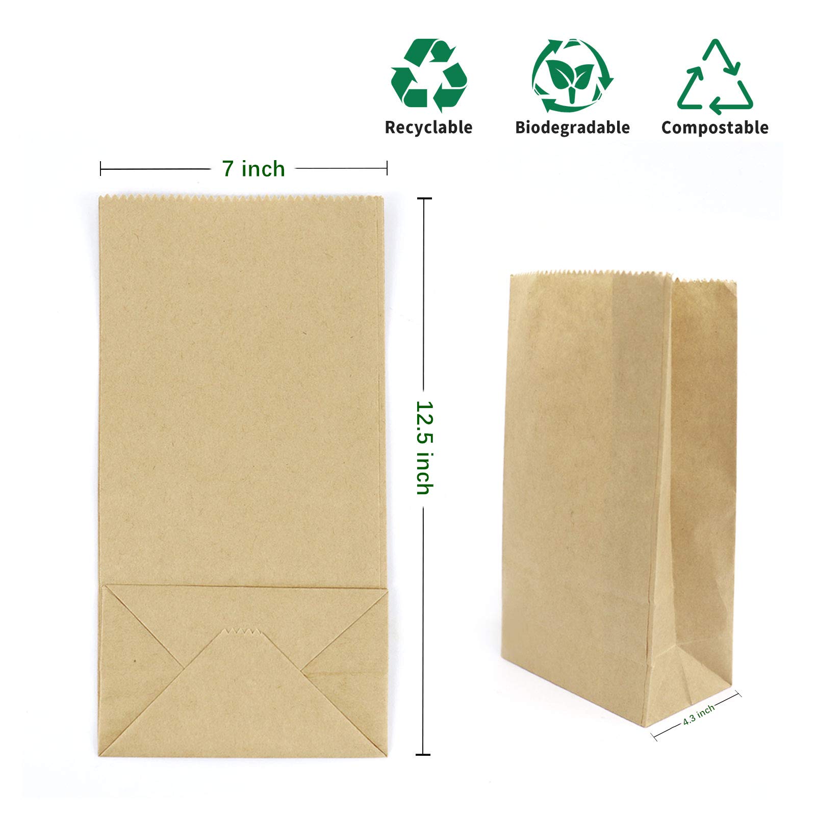 Eco-Friendly Kraft Paper Lunch Bags 50-Pack | 12 Lb Durable Brown Grocery Bags 7x4.3x12.5 Inches | Bulk Sandwich, Bakery Bread & Party Favor Bags | Perfect for Picnics, School Lunches & Gift Wrapping (Brown)