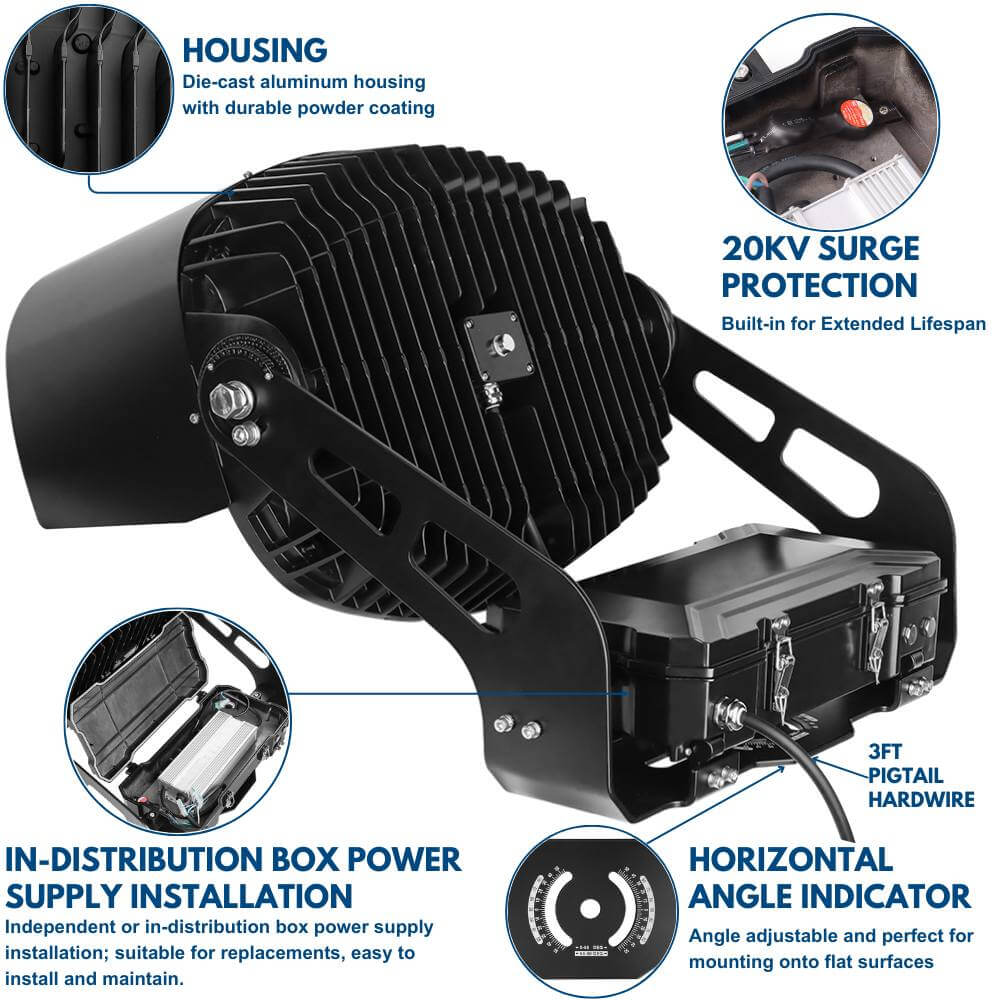 Konlite VEGA Premium 600W LED Stadium Light - 95,000 Lumens, 5700K Daylight White, 200-480V, Equivalent to 1500W Metal Halide - 10 Year Warranty - Perfect for Outdoor Sports Fields, Arenas, Parking Lots & Large Area Lighting