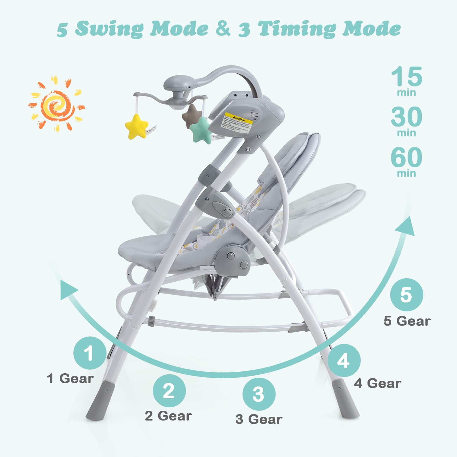 INFANS 2-in-1 Baby Swing and Bouncer for Newborns 0-6 Months - Portable Infant Rocker with 5 Speed Settings, Soothing Music, Timer, 3 Hanging Toys & Remote Control - Easy Fold Compact Electric Swing for Boys & Girls - Perfect for Nursery, Living Room & Travel