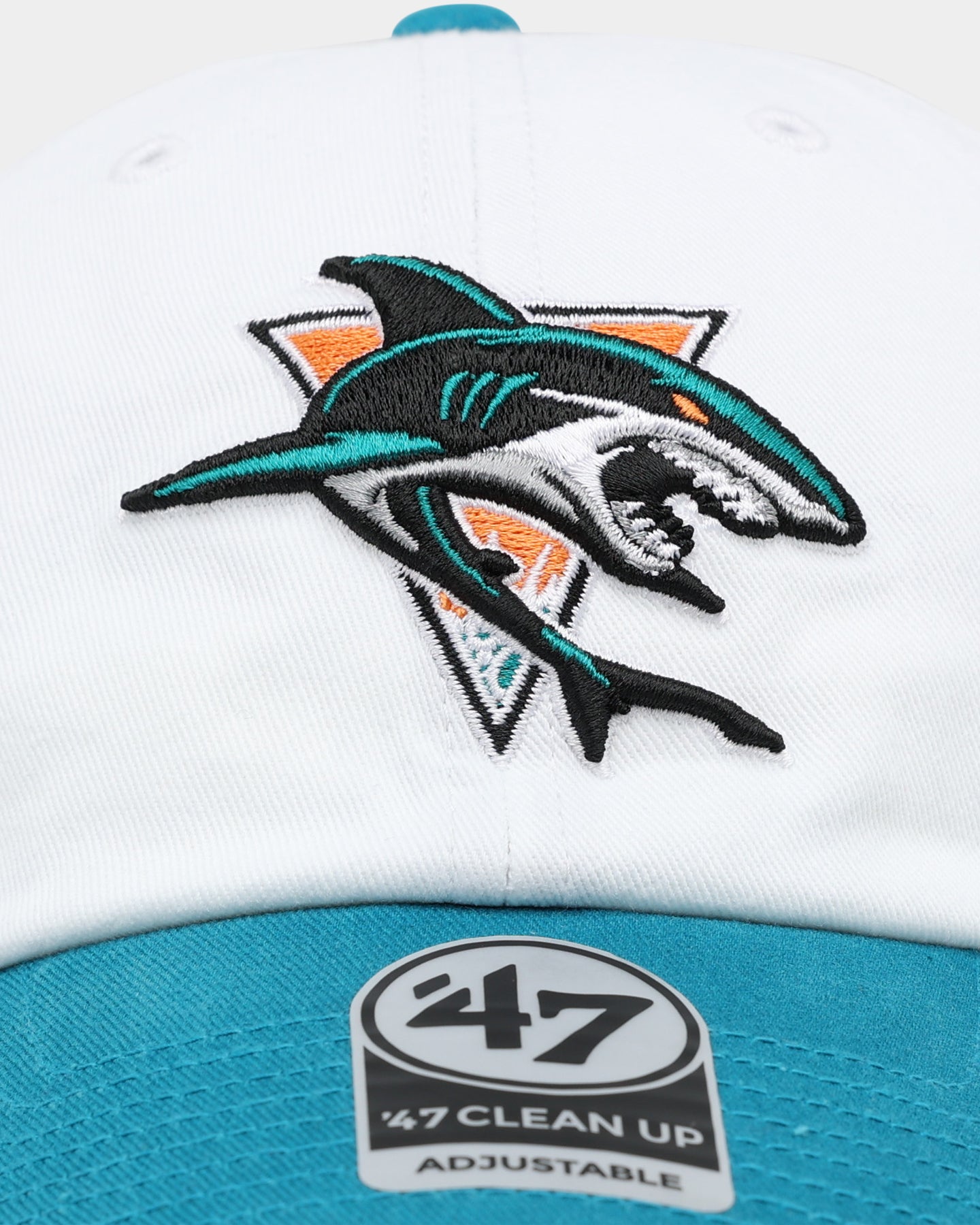 47 Brand San Jose Sharks Two Tone 47 Clean Up Strapback White Hat - Adjustable Snapback Cap for Men & Women - Perfect for Hockey Games, Sports Events & Casual Wear