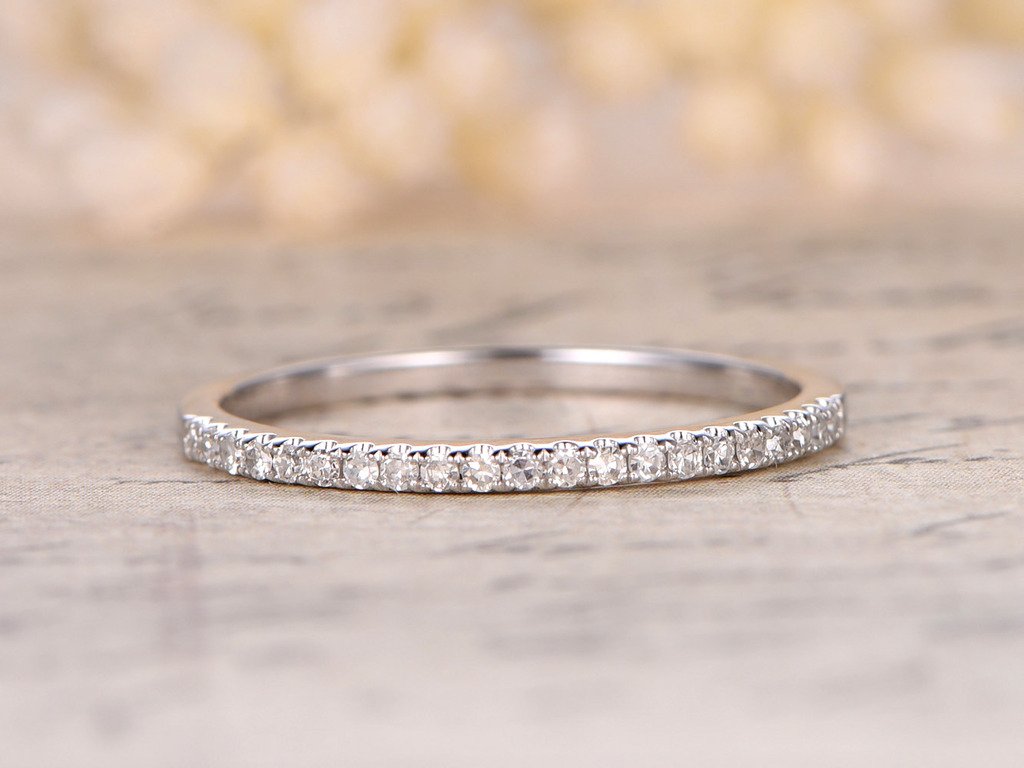 Blue Aquamarine Wedding Ring Set - 6x11mm Emerald Cut Gemstone & Diamond Band in White Gold for Stacking & Bridal Jewelry