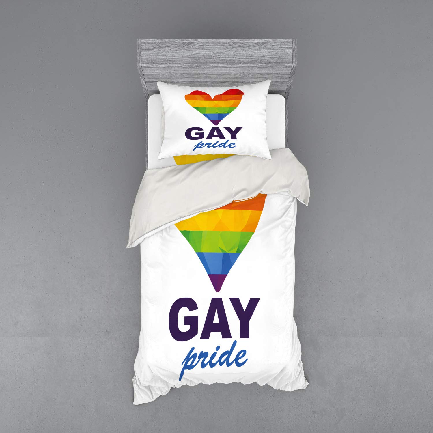 Ambesonne Pride Duvet Cover Set - Polygonal Rainbow Heart LGBT Love Design, 3-Piece Bedding Set with Pillow Sham & Fitted Sheet, Twin Size, Multicolor - Perfect for Pride Month, LGBTQ+ Celebrations & Colorful Bedroom Decor