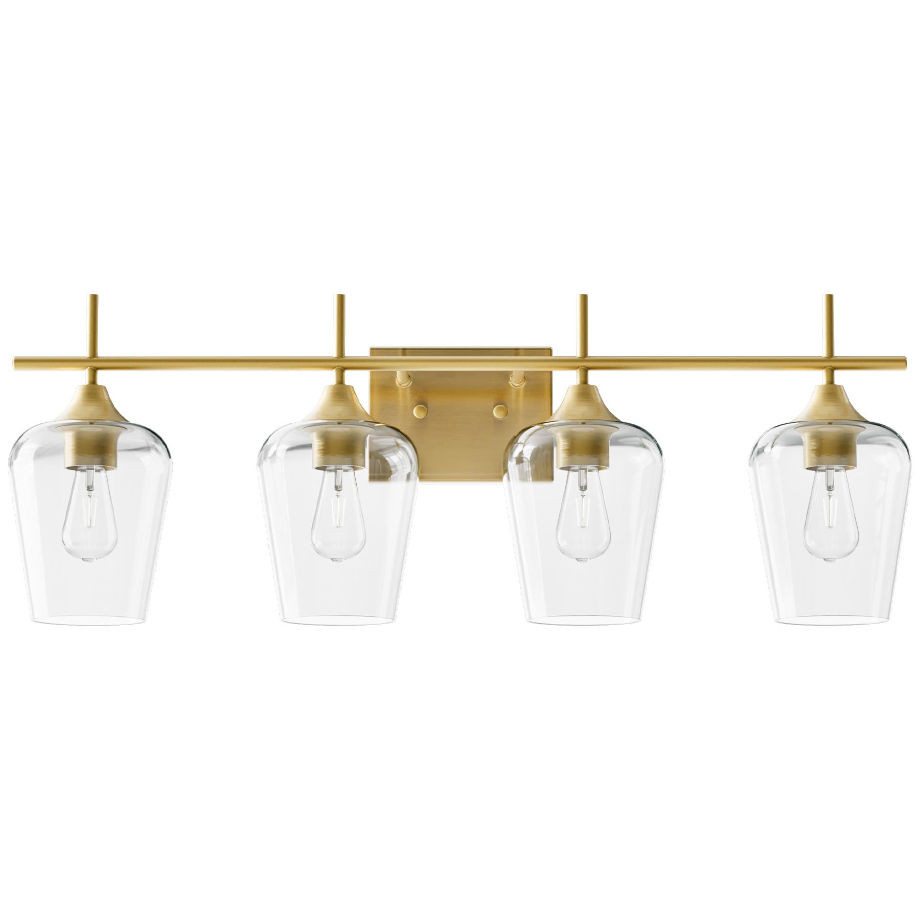 VONLUCE 4-Light Modern Bathroom Vanity Light Fixture with Clear Glass - Brushed Gold Wall Sconce for Mirror Lighting, Perfect for Bathroom, Bedroom, Hallway & Kitchen Decor