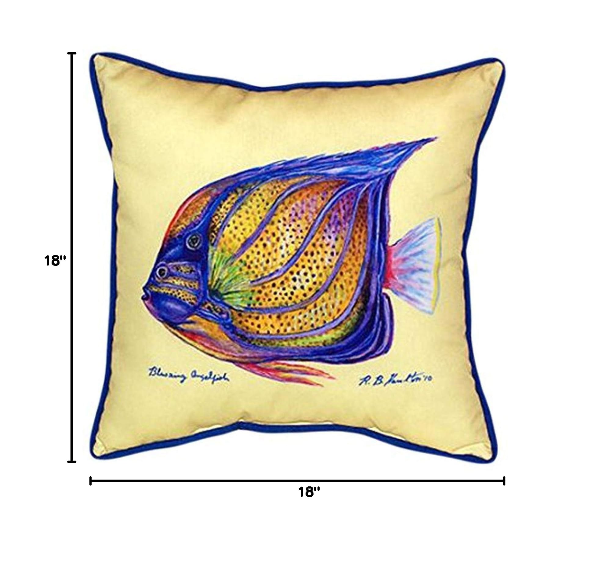 Betsy Drake Sailfin Tang Yellow Decorative Throw Pillow 18x18 Inches - Soft Indoor/Outdoor Cushion for Sofa, Bed, Patio & Poolside Decor