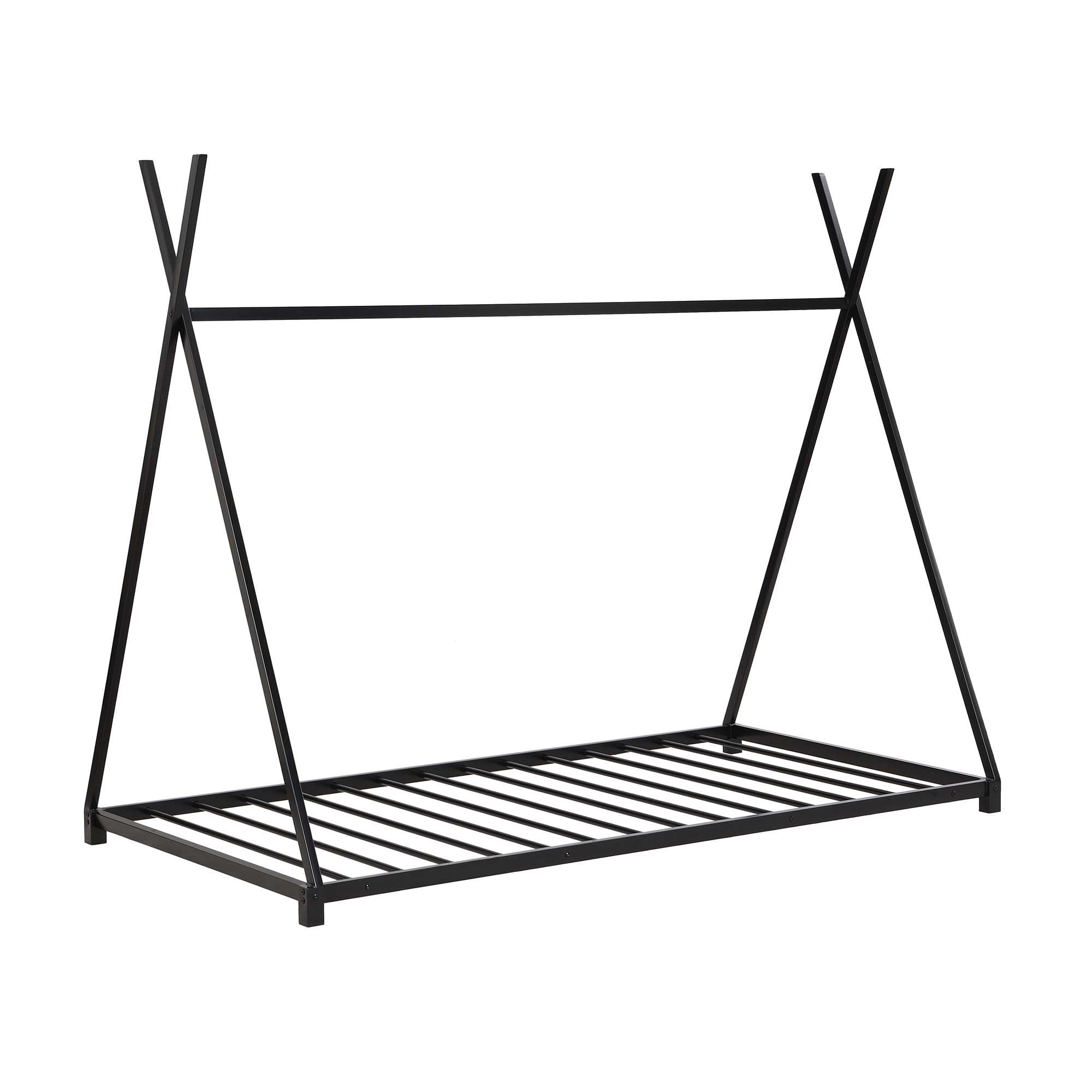 Montessori Floor Bed Frame Twin Size - Sturdy Wooden Twin Floor Bed with Slats & Triangle Structure - Kids House Bed for Boys & Girls - Black - Perfect for Montessori Bedrooms, Daycare Centers & Cozy Kids' Spaces