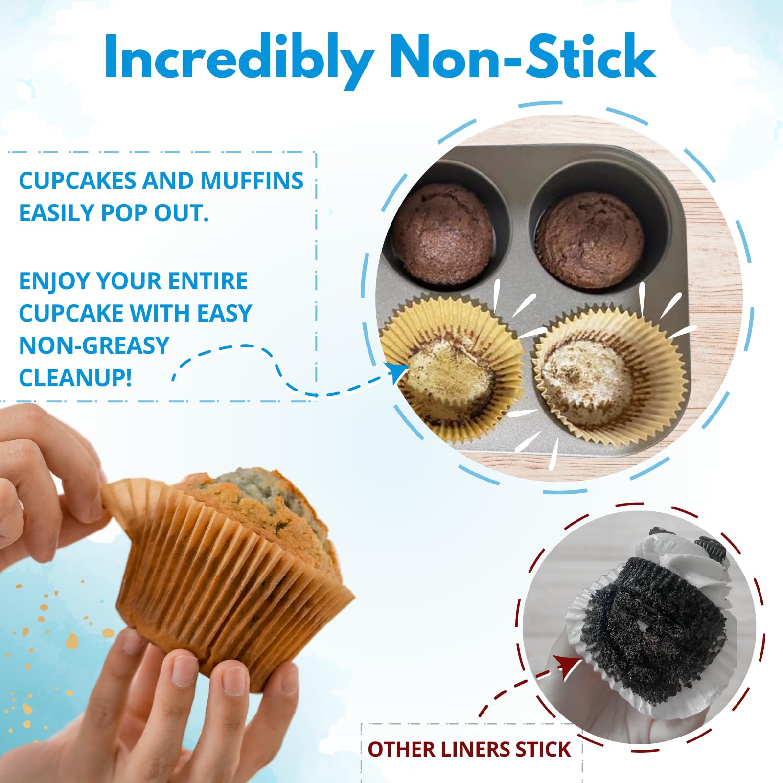 2000pcs Extra Large Unbleached Brown Muffin Liners - Thick Jumbo Greaseproof Cupcake Wrappers, Baking Parchment Paper Sheets for Muffins, Cupcakes & Pastries - Perfect for Home Baking, Party Treats & Holiday Desserts
