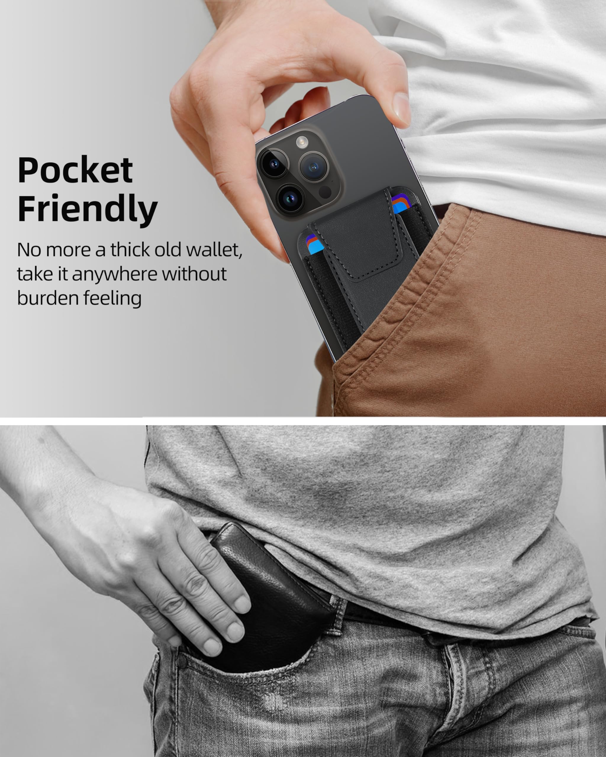Magnetic Wallet for iPhone 16/15/14/13/12 Series - Magsafe Compatible with Apple Find My, 7-Card Holder with RFID Blocking & Privacy Flap, Adjustable Stand (Black) - Perfect for Travel, Shopping & Everyday Carry