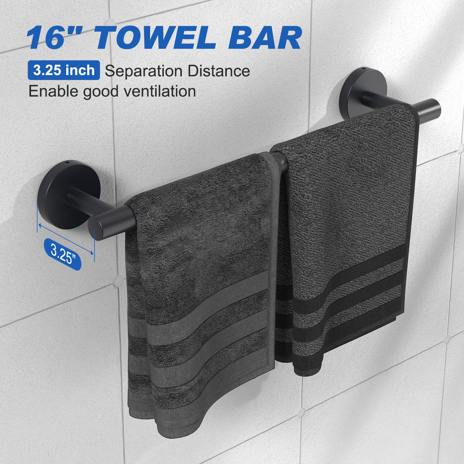 BlueFire 12-Piece Bathroom Hardware Set - Wall Mounted Towel Bars, Paper Holders & Hooks (Black) | Complete Bathroom Accessories for Modern Homes | Perfect for Bathroom Organization & Spa-Like Experience