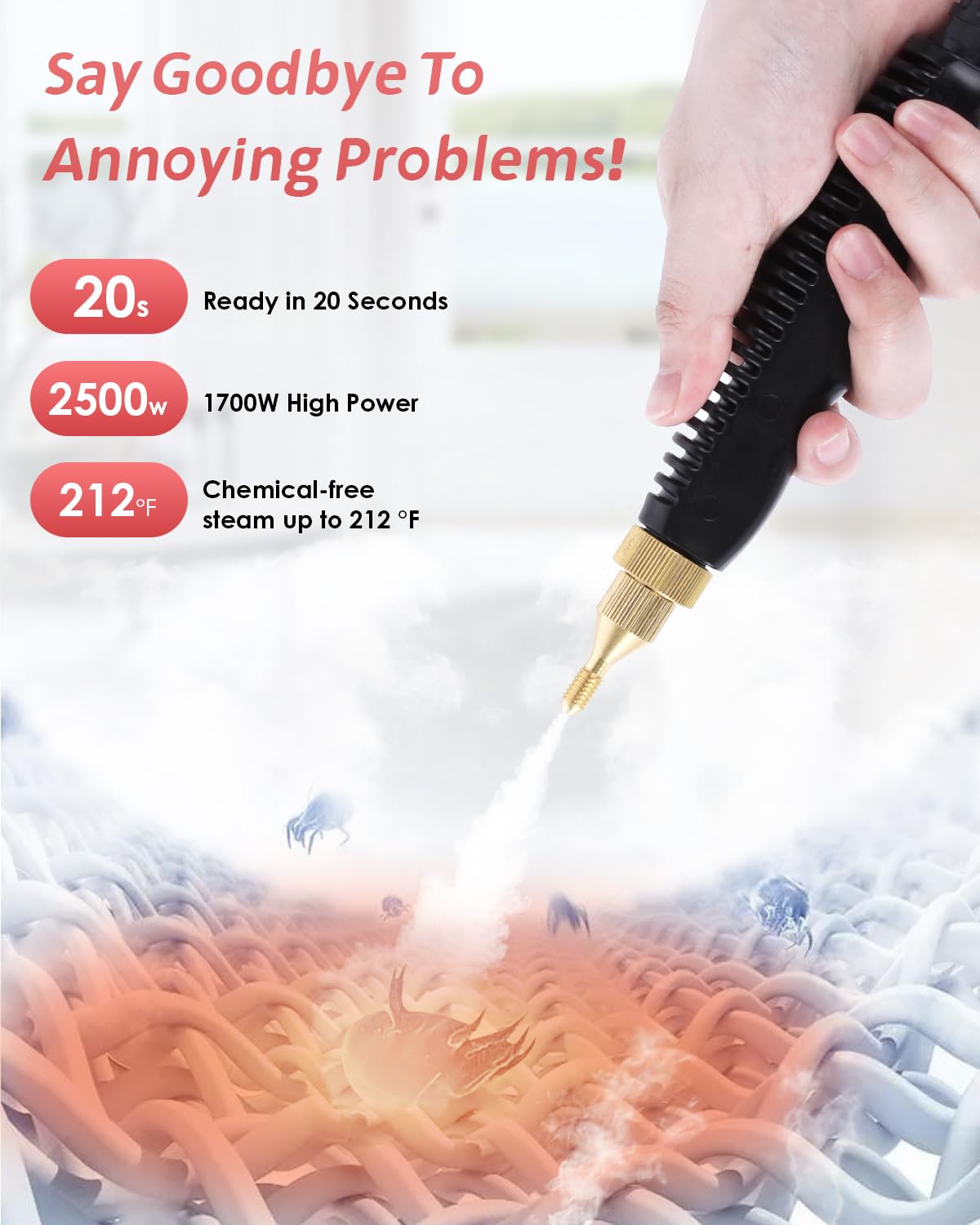 Portable Handheld Steam Cleaner - High Pressure Steamer for Tile Grout, Cars & Home Use | Mini Power Cleaner with High Heat | Perfect for Kitchen, Bathroom & Auto Detailing