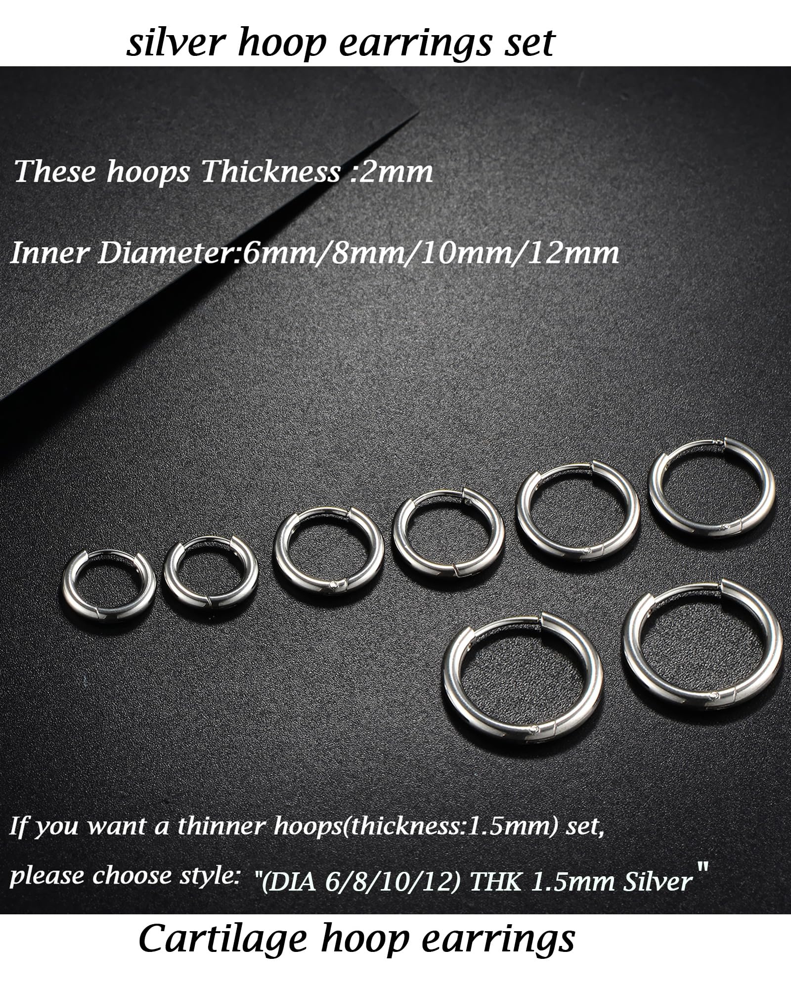 Hypoallergenic 316L Surgical Stainless Steel Huggie Hoop Earrings - 6mm 8mm 10mm 11mm 12mm 14mm Sizes - Cartilage Helix Lobe Earrings for Men & Women - Perfect for Everyday Wear, Gifts and Pierced Ear Jewelry Collection