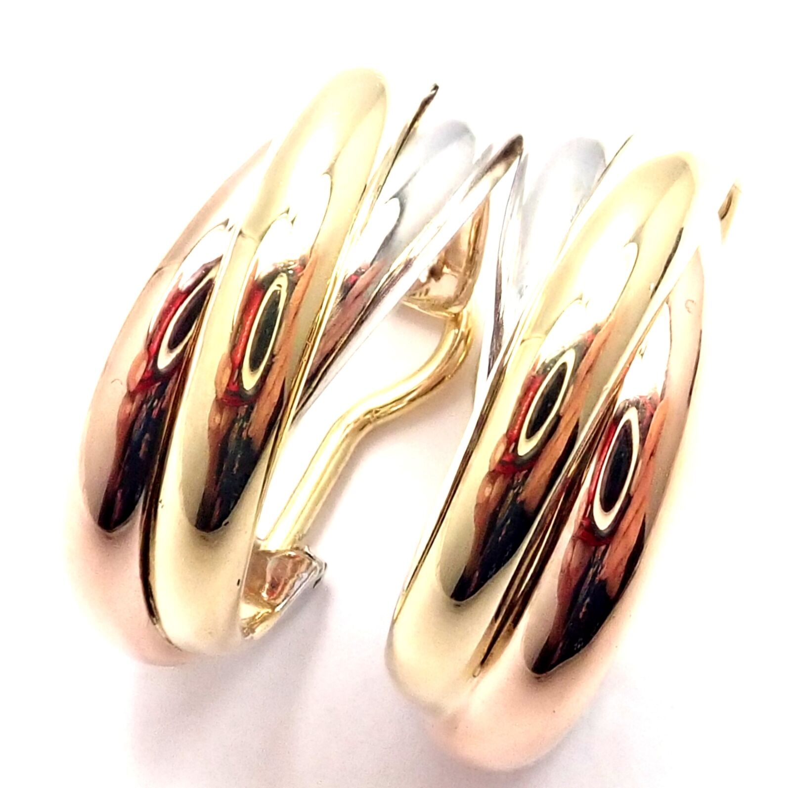 Authentic Cartier 18k Tri-Color Gold Medium Trinity Hoop Earrings for Women - Luxury Jewelry Gift for Anniversary, Wedding & Special Occasions