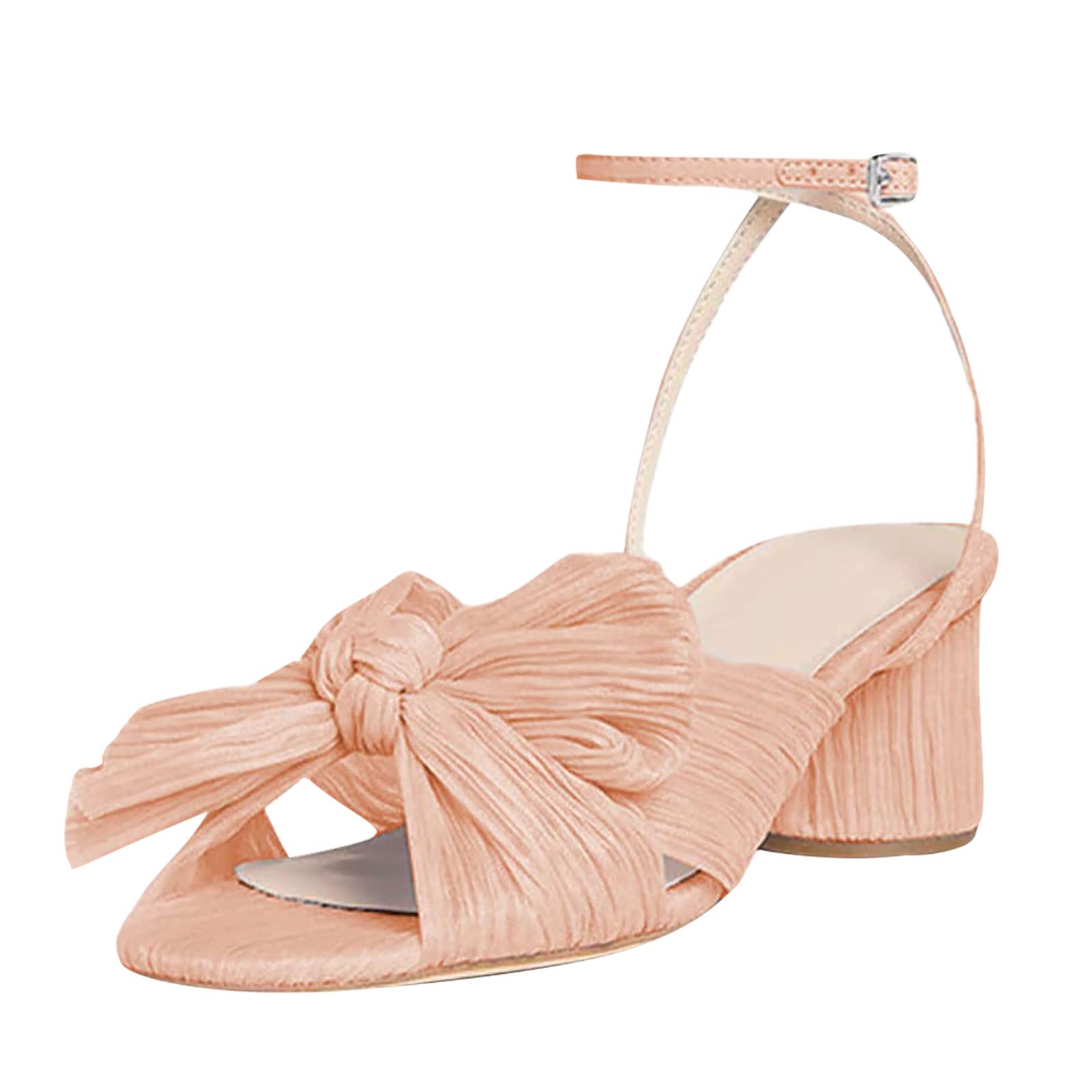 Women's Fashion Sandals with Thick Heel - Bow Silk Retro Buckle Closed Toe Sandals for Ladies | Clear Rubber Strappy Design | Perfect for Summer Outfits, Beach Vacations & Casual Wear