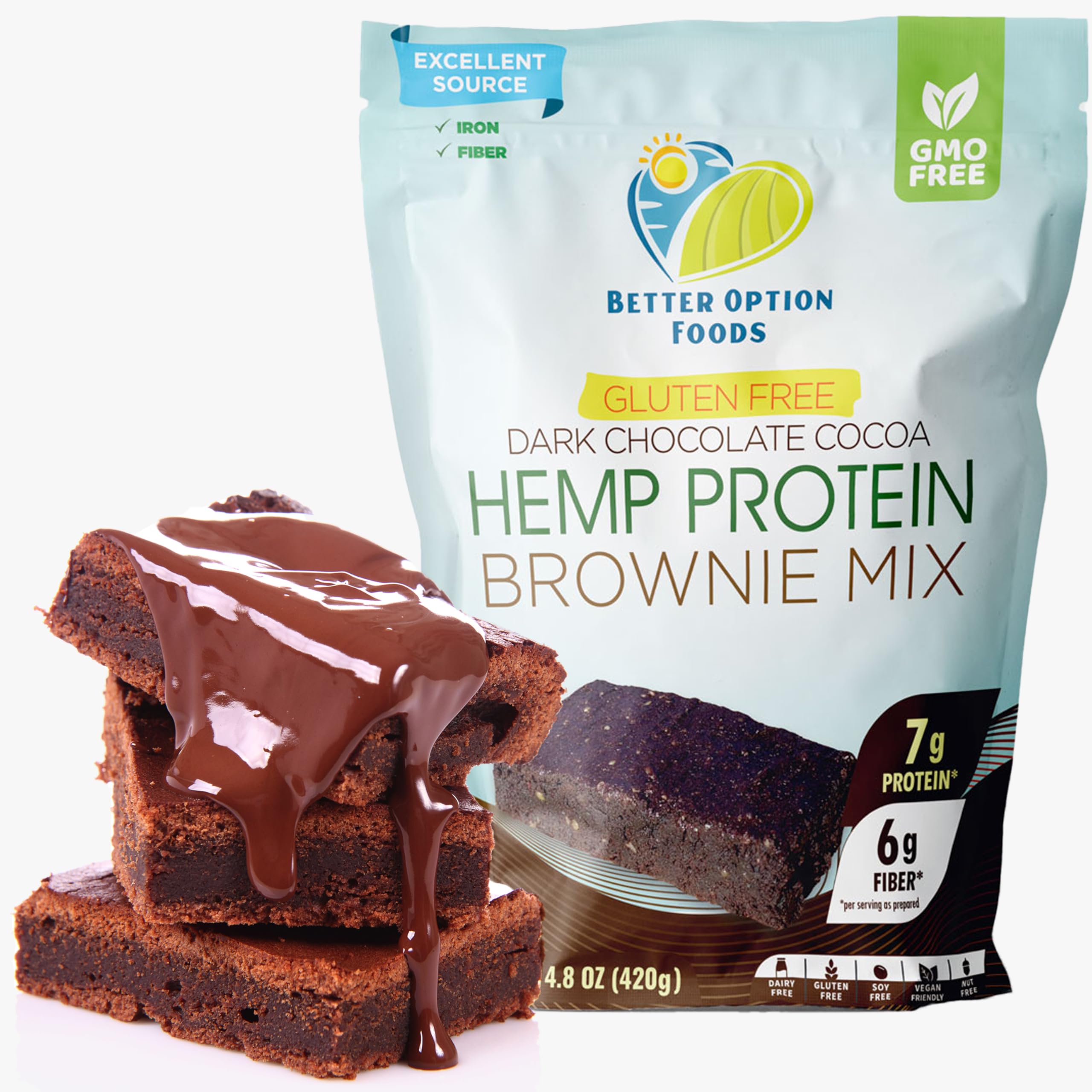 Organic Hemp Protein Brownie Mix - Vegan Plant-Based Protein Powder with Dark Cocoa & Natural Cane Sugar - Gluten Free, Dairy Free, Non-GMO Chocolate Baking Mix for Healthy Desserts - Perfect for Post-Workout Snacks, Vegan Treats & Guilt-Free Indulgence (14.8 oz) by Better Option Foods