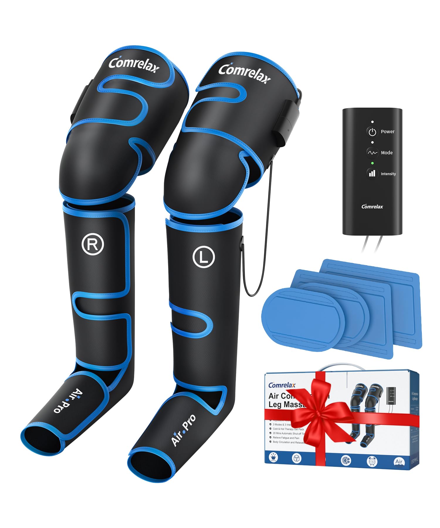 Air Compression Leg Massager with Cold Therapy - 3 Modes & 3 Intensities for Foot, Calf & Thigh Pain Relief and Circulation - Sequential Compression Device for Home, Office and Post-Workout Recovery