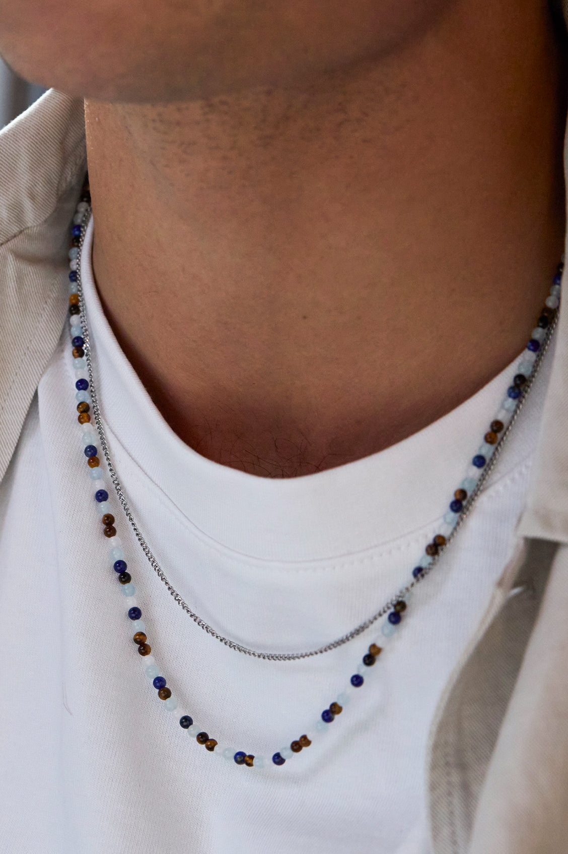 Mixed Gemstone and Chain Duo Necklace - Elegant Layered Jewelry for Women - Perfect for Casual Wear, Date Nights & Special Occasions