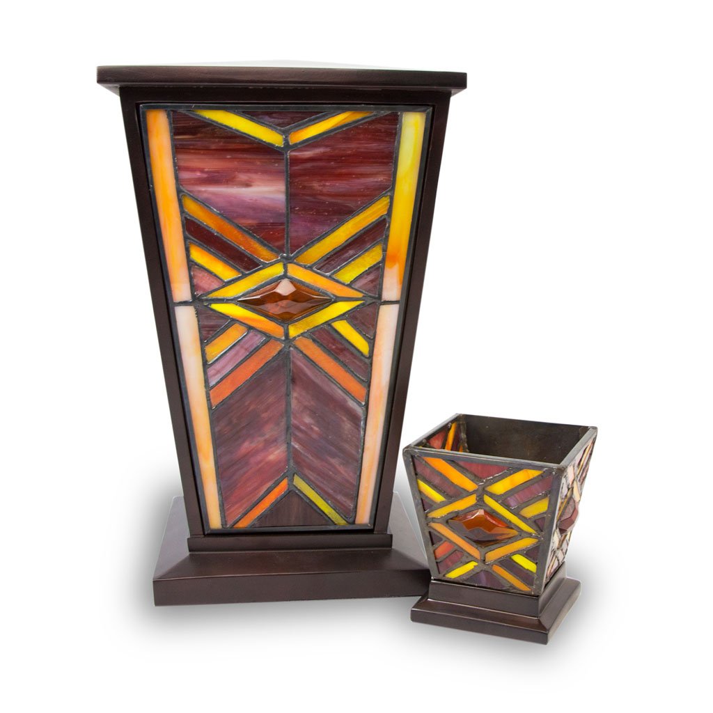 Handcrafted Ruby Mission Style Stained Glass Cremation Urn - Large Red Memorial Urn for Ashes | Perfect for Home Memorials, Funeral Services & Pet Ashes Keepsakes