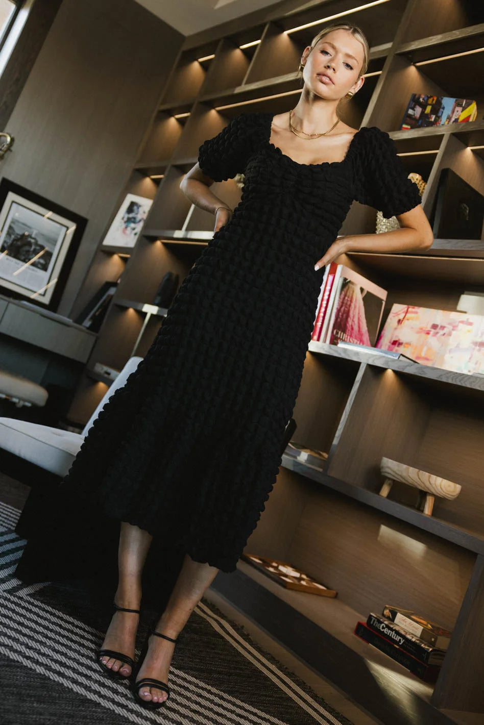 Miley Black Bubble Texture Dress - Women's Fashion Trendy Party & Evening Wear - FINAL SALE
