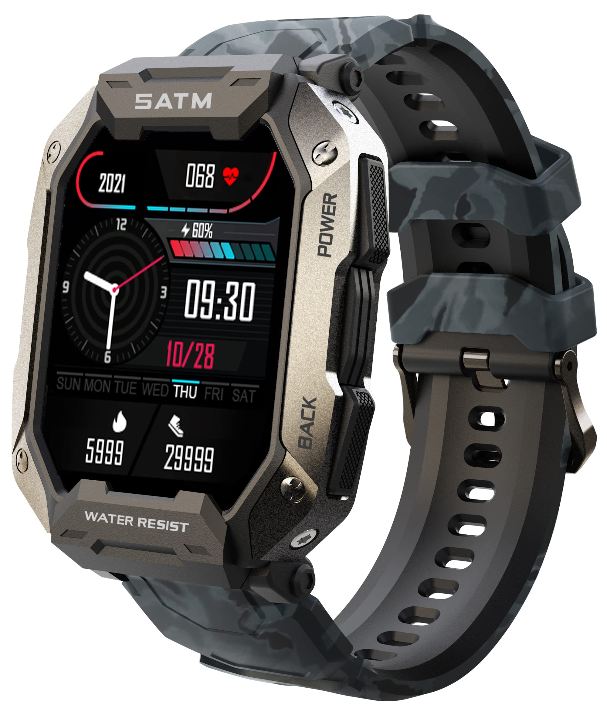 Military Smart Watch for Men - Fitness Tracker with Heart Rate & Blood Oxygen Monitor - Waterproof Tactical Watch for Android/iPhone - Outdoor Sports & Workout