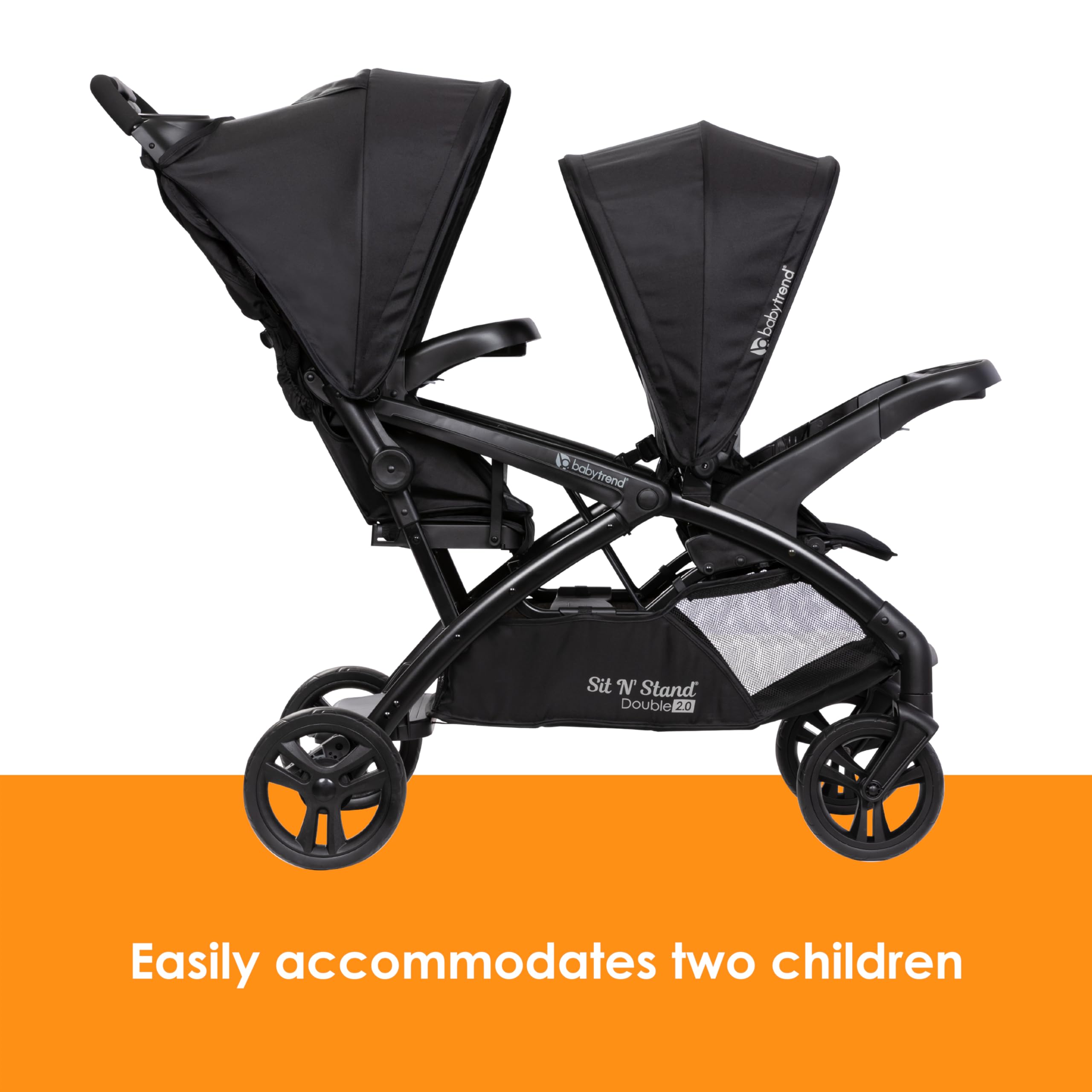 Baby Trend Sit N' Stand Double 2.0 Stroller - Lightweight Convertible Stroller for 2 Kids, Adjustable Canopy & Cup Holders, Dash Black - Perfect for Shopping, Travel & Family Outings