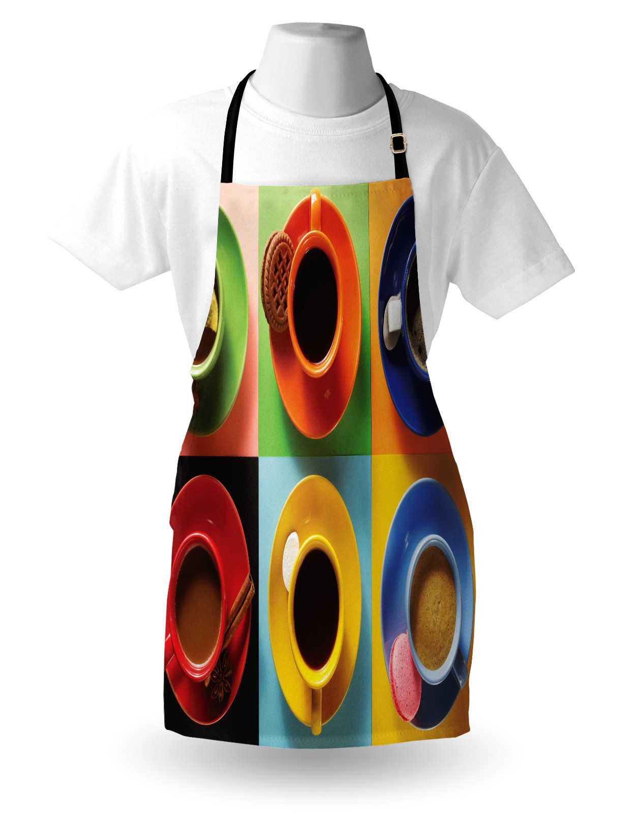 Ambesonne Coffee Apron - Unisex Adjustable Kitchen Bib with Coffee, Tea & Hot Chocolate Print - Perfect for Cooking, Baking & Gardening - Ideal for Baristas, Home Chefs & Coffee Lovers