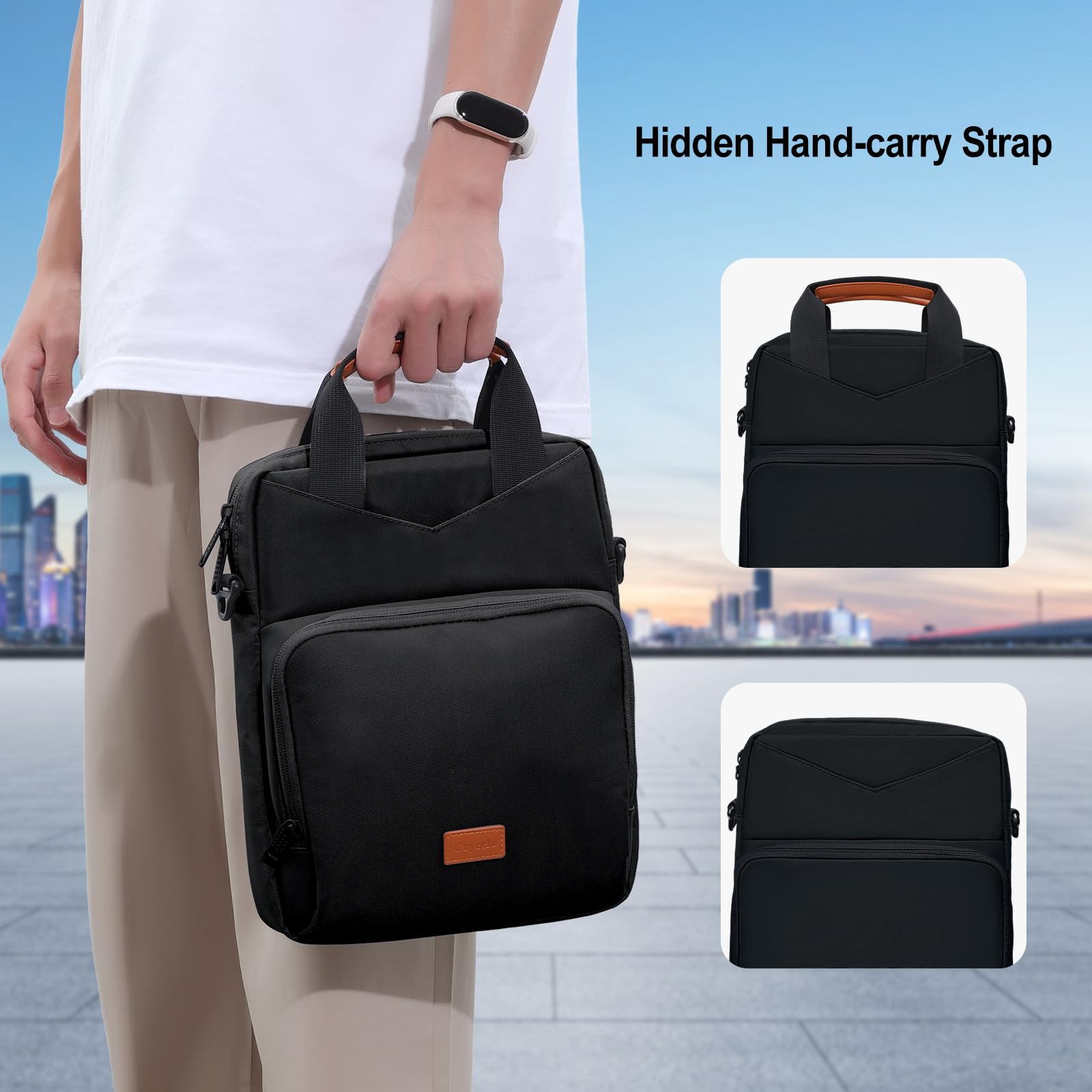 12.9 Inch Tablet Sleeve Bag - Shockproof Padded Case for iPad Pro 13 (M4), iPad Air 13 (M2), Surface Pro 9 & Galaxy Tab S9+ 12.4 - Travel-Friendly with Adjustable Shoulder Strap (Black) - Perfect for Business, Commuting & Airplane Travel