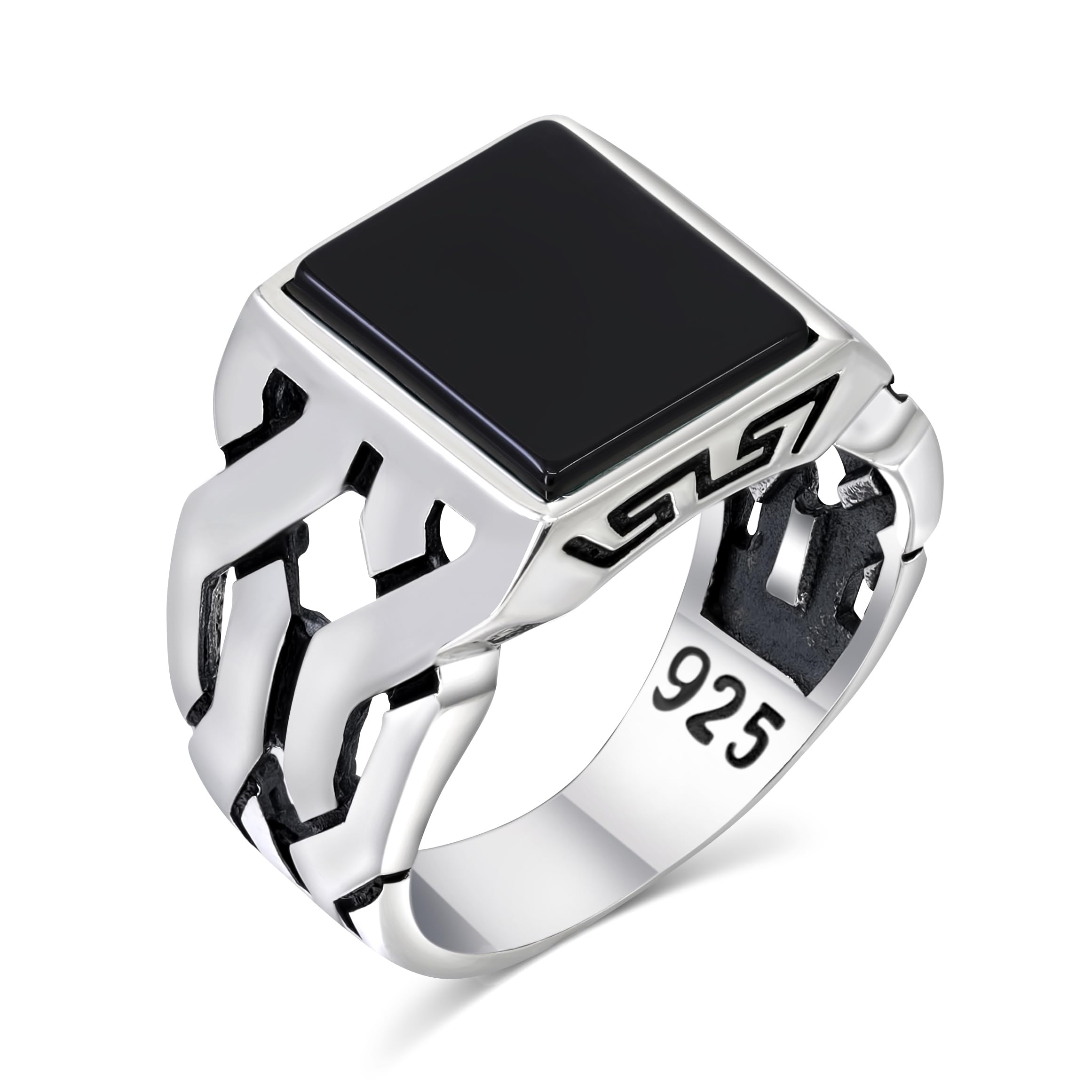 Men's Sterling Silver Cuban Link Ring with Black Onyx Stone - Durable 925 Silver Jewelry for Men - Perfect for Gifts, Weddings & Everyday Wear