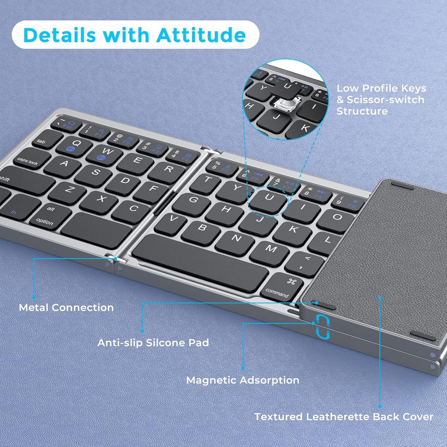 Seenda Tri-Folding Bluetooth Keyboard with Touchpad - Rechargeable Wireless Portable Keyboard for Laptop, Tablet, PC, Smartphone (Windows/iOS/Android) | Perfect for Travel, Office & Remote Work