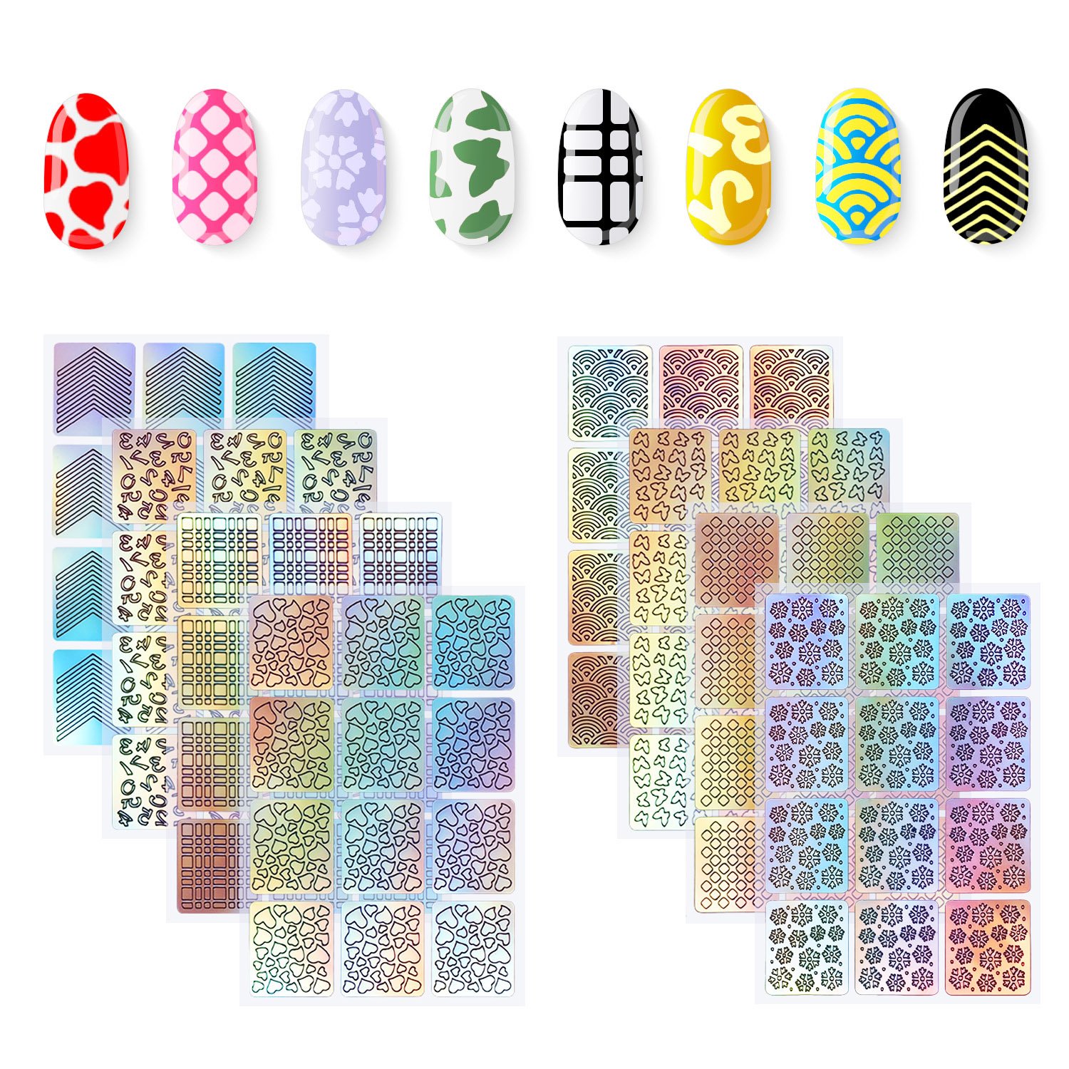 288 Pieces Nail Art Stencils - Premium Nail Decoration Stickers Set with 24 Sheets - DIY Nail Designs for Salon, Home Manicure & Party Nail Art