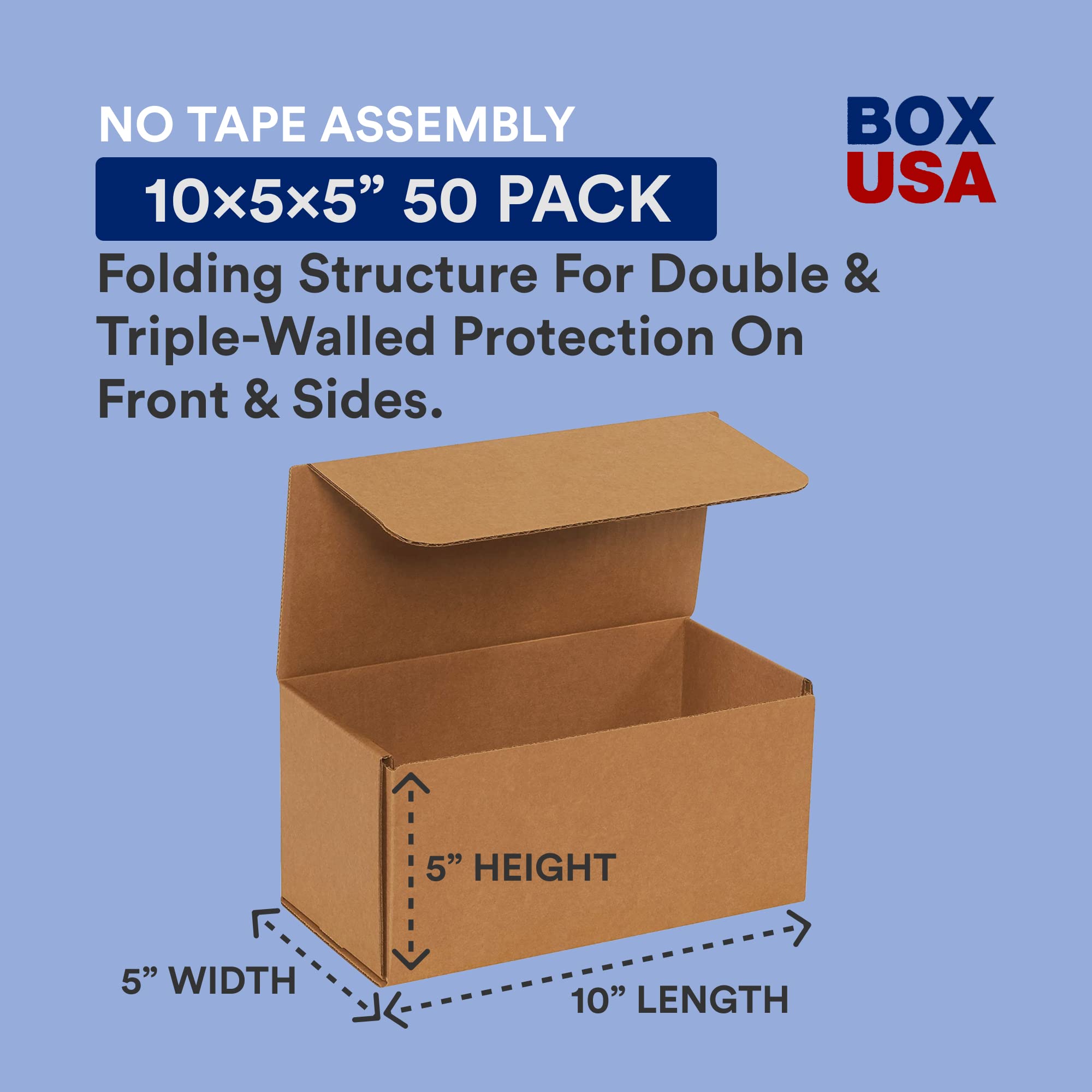 BOX USA 10x5x5 Inches Corrugated Cardboard Shipping Boxes - 50 Pack | Durable Moving, Packing & Storage Boxes for Ecommerce, Home Organization & Small Business Shipping