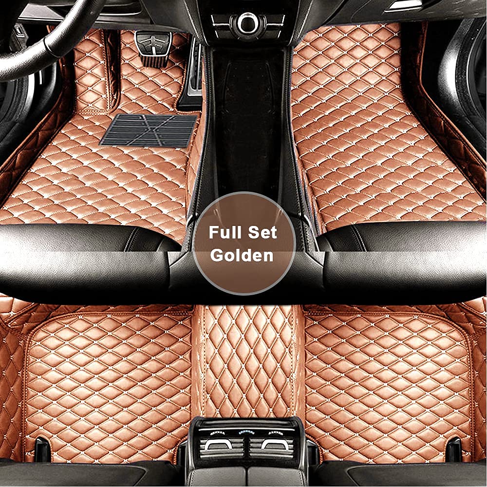 Premium All-Weather Car Floor Mats for Chevrolet Camaro SS 2010-2015 - Full Coverage Non-Slip Waterproof Leather Liners (Gold) - Perfect for Daily Commute, Road Trips & Extreme Weather Protection