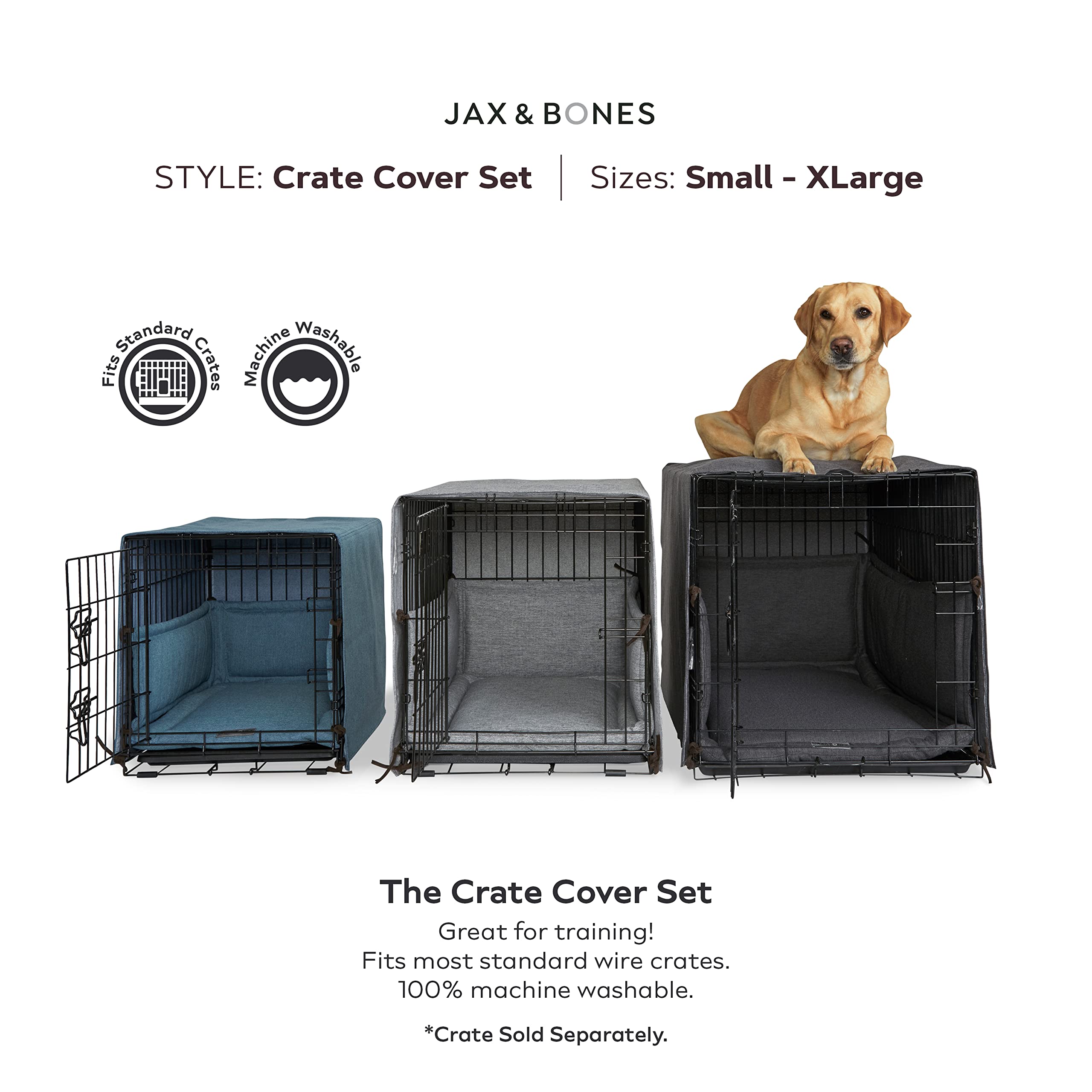Jax & Bones Dog Crate Cover & Pad Set - Premium Kennel Cover with Soft Liner & Cushioned Bed - Large Size in Lark Graphite - Made in USA - Perfect for Comfortable Crating, Travel & Home Use